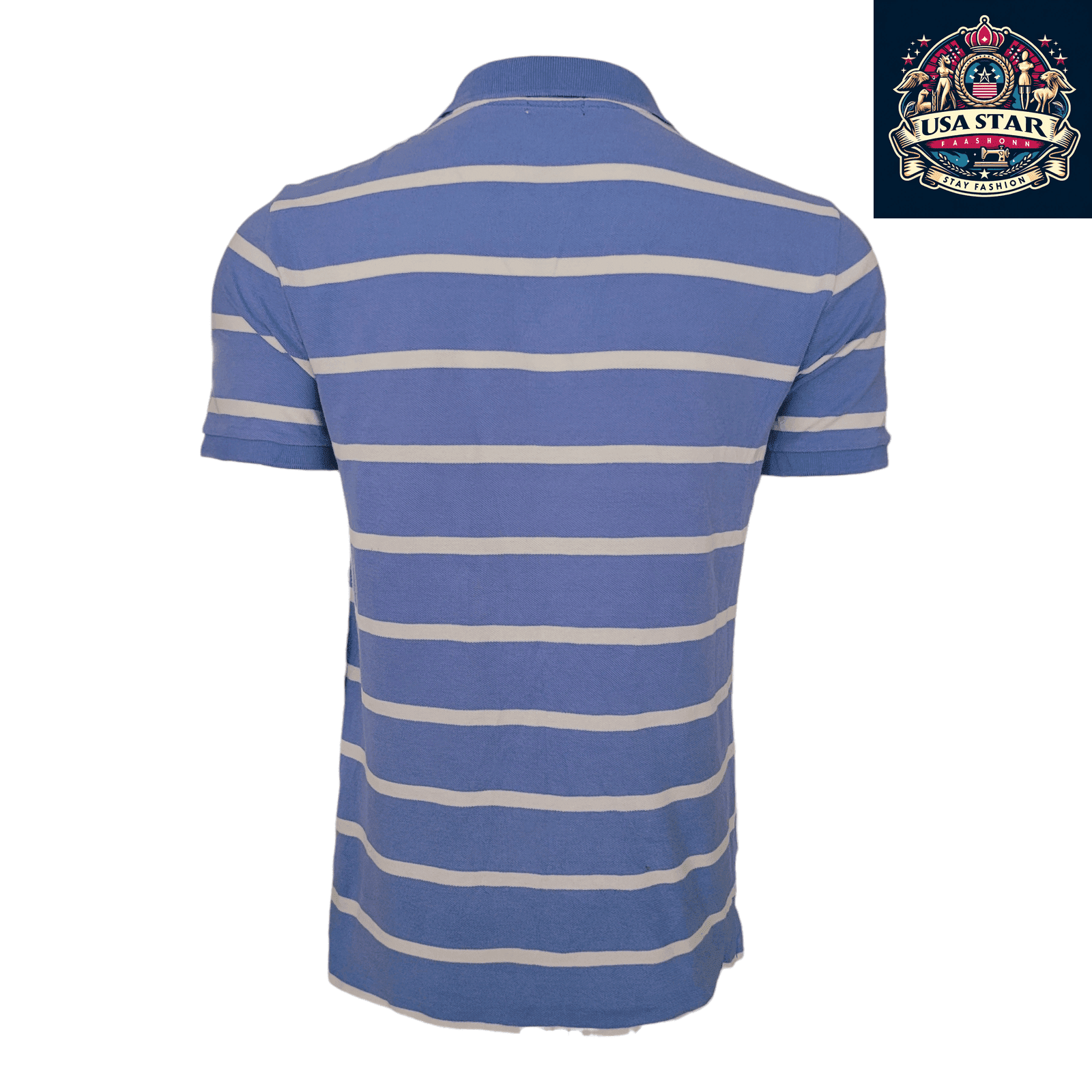 Ralph Lauren Polo Shirt Men's M 100% Cotton Blue Striped Short Sleeve for Comfort and Style - USASTARFASHION
