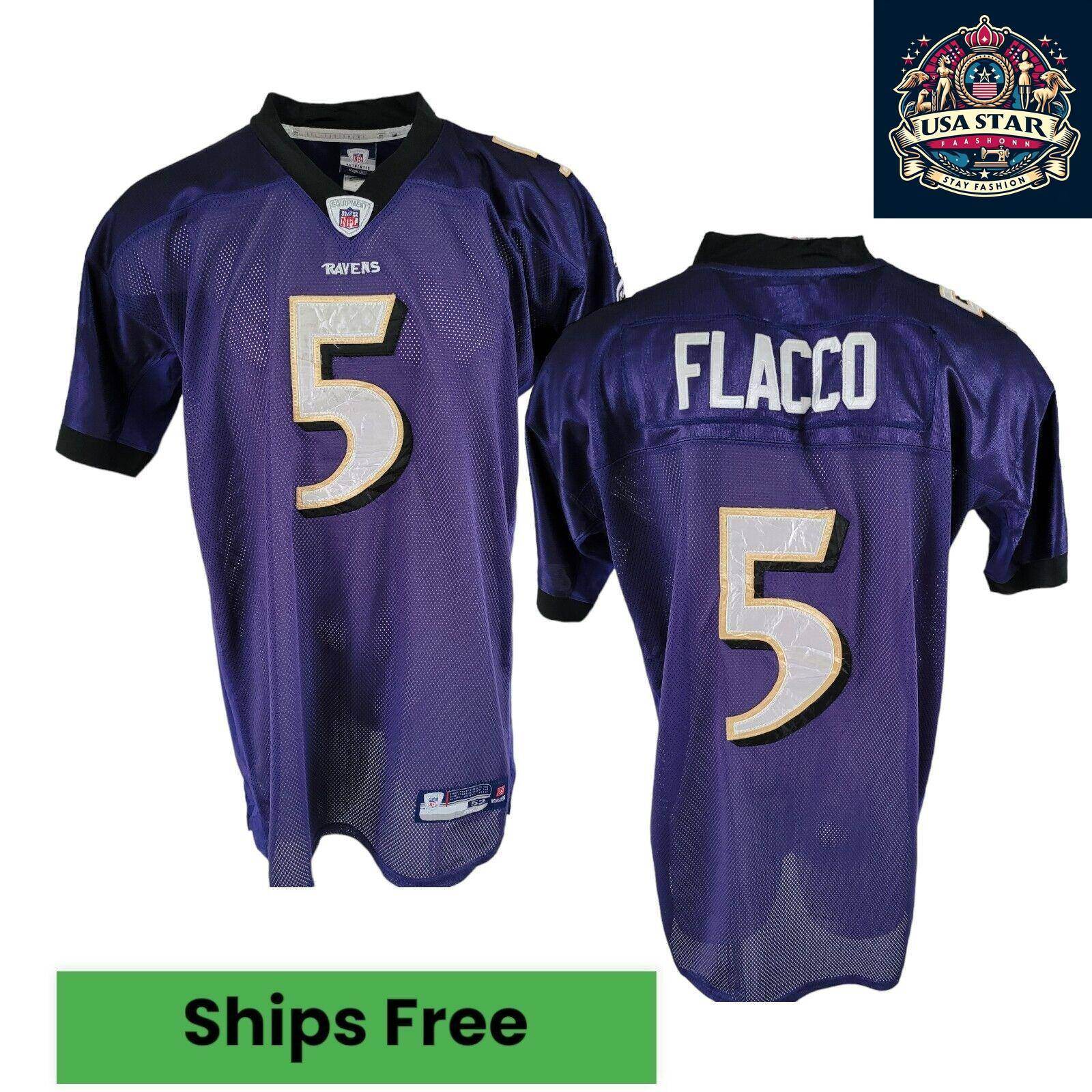 Reebok Baltimore Ravens Jersey Shirt Purple Men’s Size 56 5 Flacco Authentic Design - USASTARFASHION