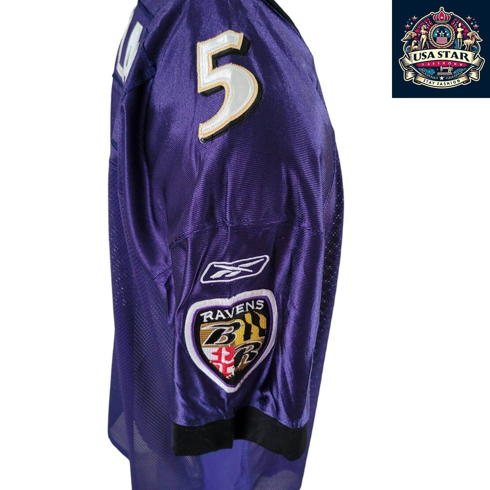 Reebok Baltimore Ravens Jersey Shirt Purple Men’s Size 56 5 Flacco Authentic Design - USASTARFASHION