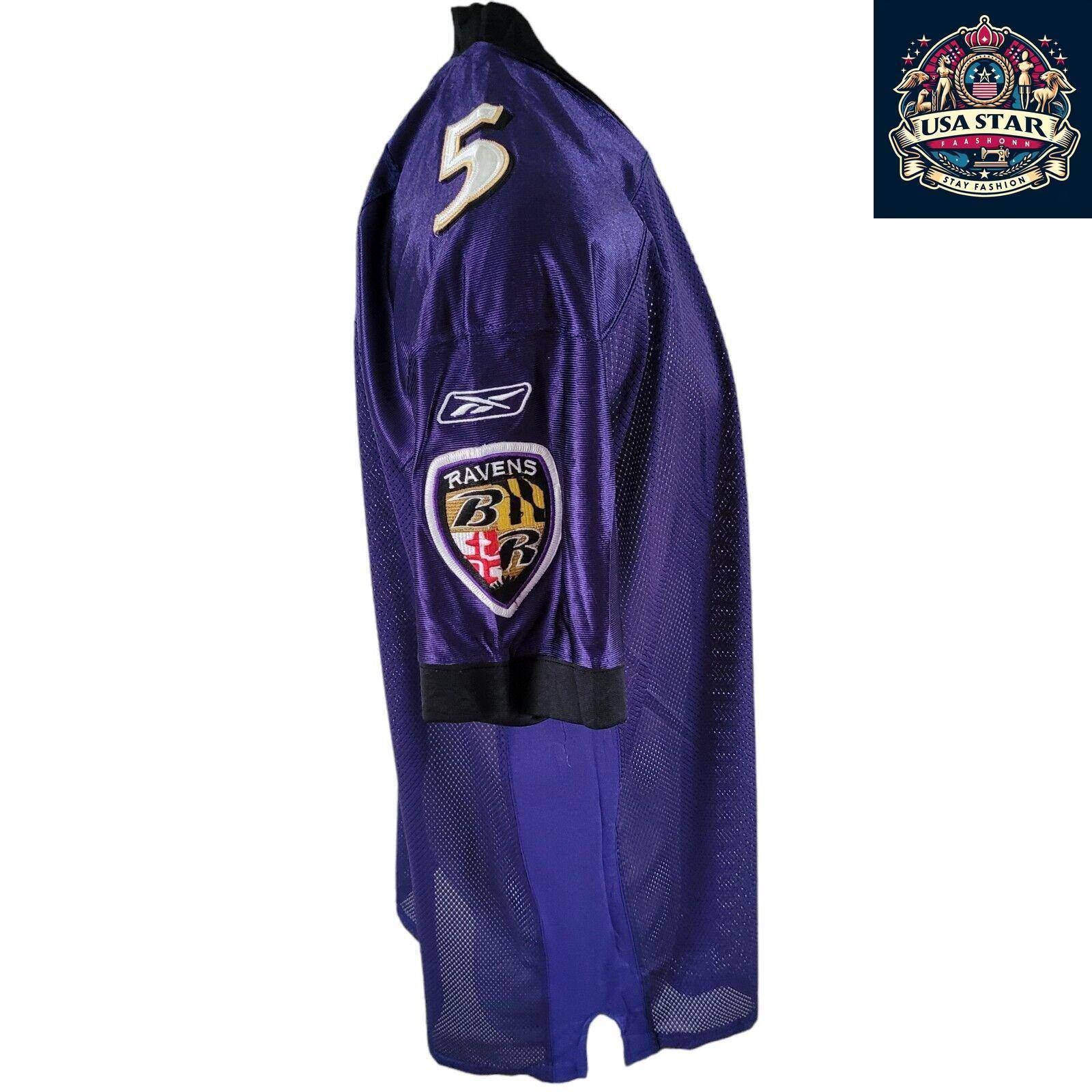 Reebok Baltimore Ravens Jersey Shirt Purple Men’s Size 56 5 Flacco Authentic Design - USASTARFASHION