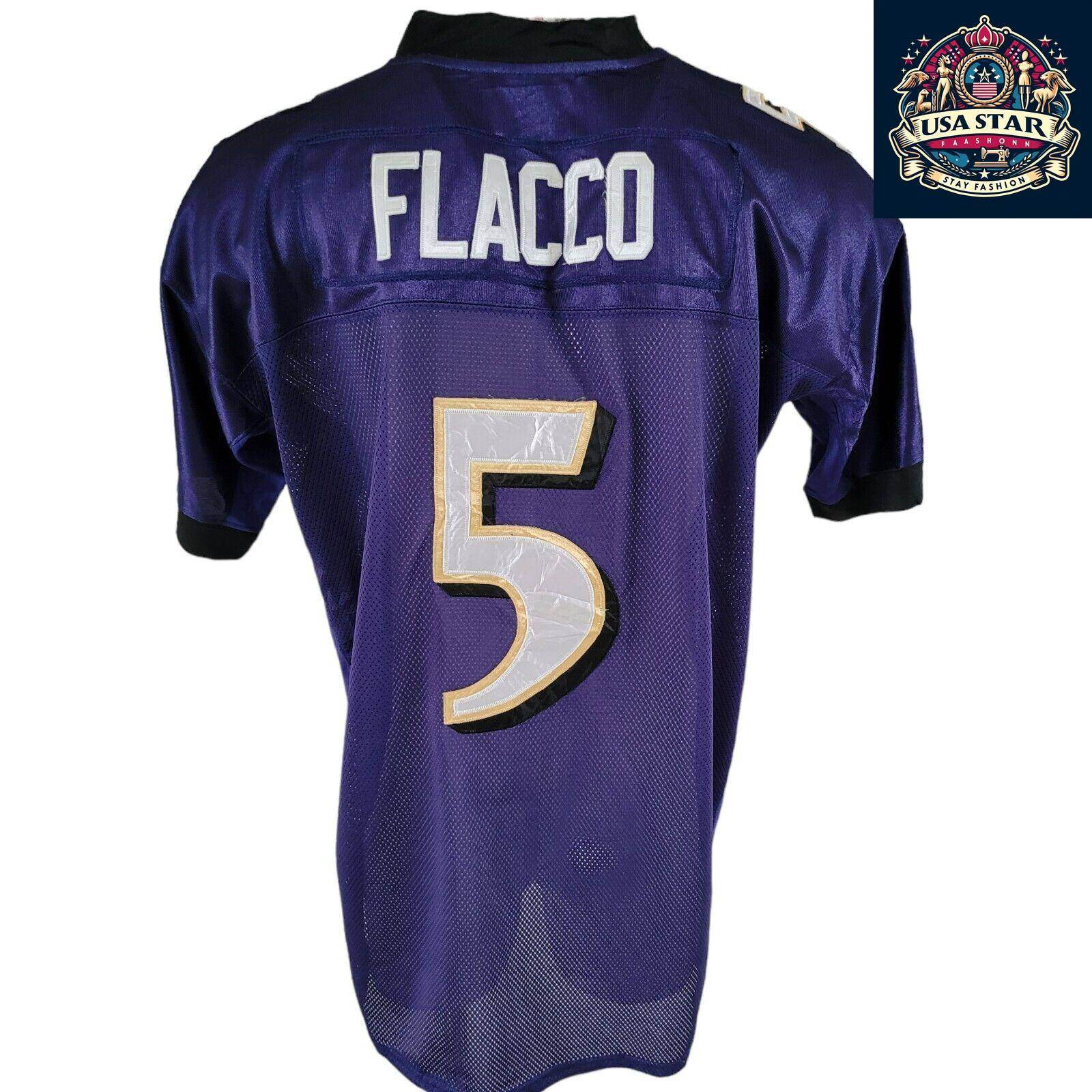 Reebok Baltimore Ravens Jersey Shirt Purple Men’s Size 56 5 Flacco Authentic Design - USASTARFASHION