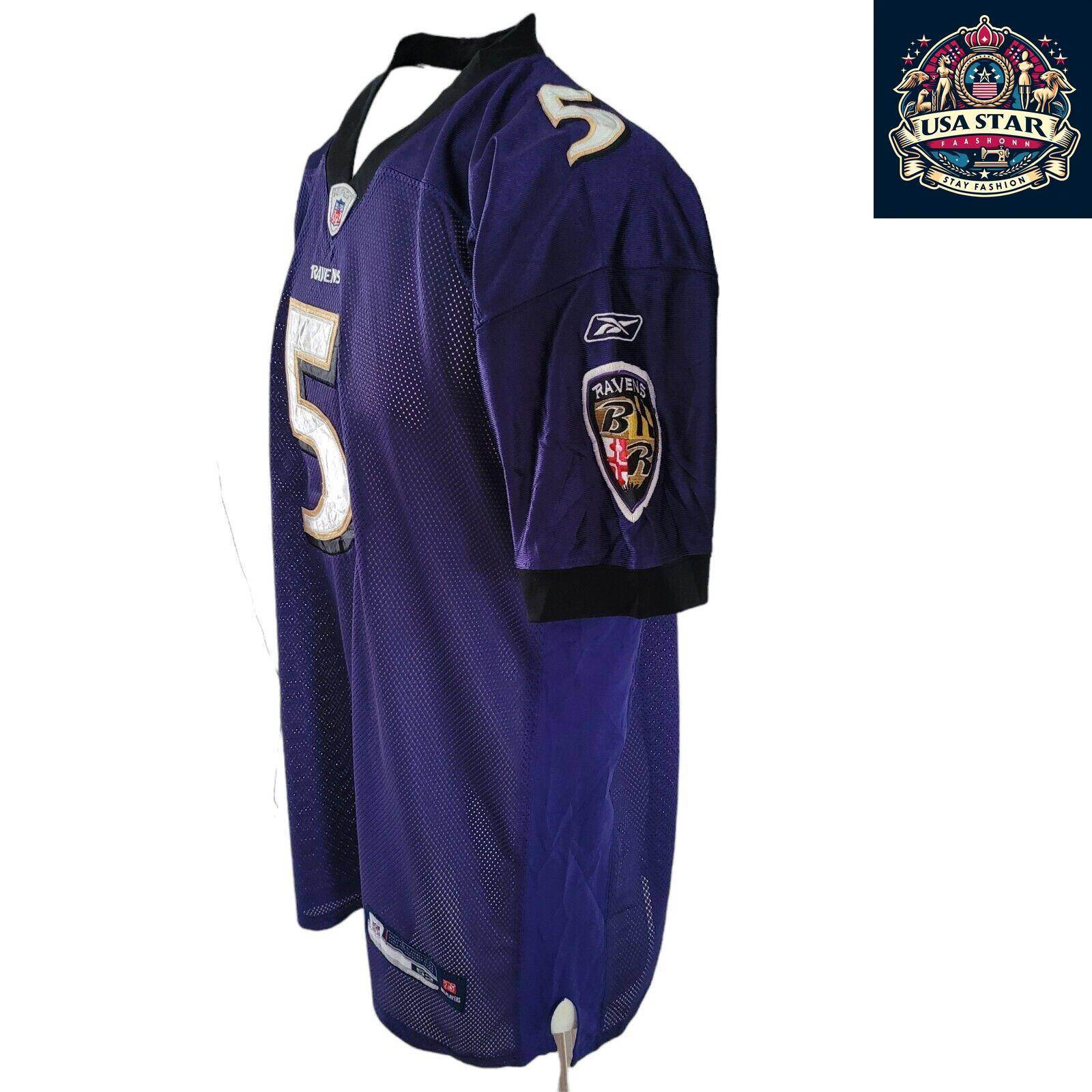 Reebok Baltimore Ravens Jersey Shirt Purple Men’s Size 56 5 Flacco Authentic Design - USASTARFASHION