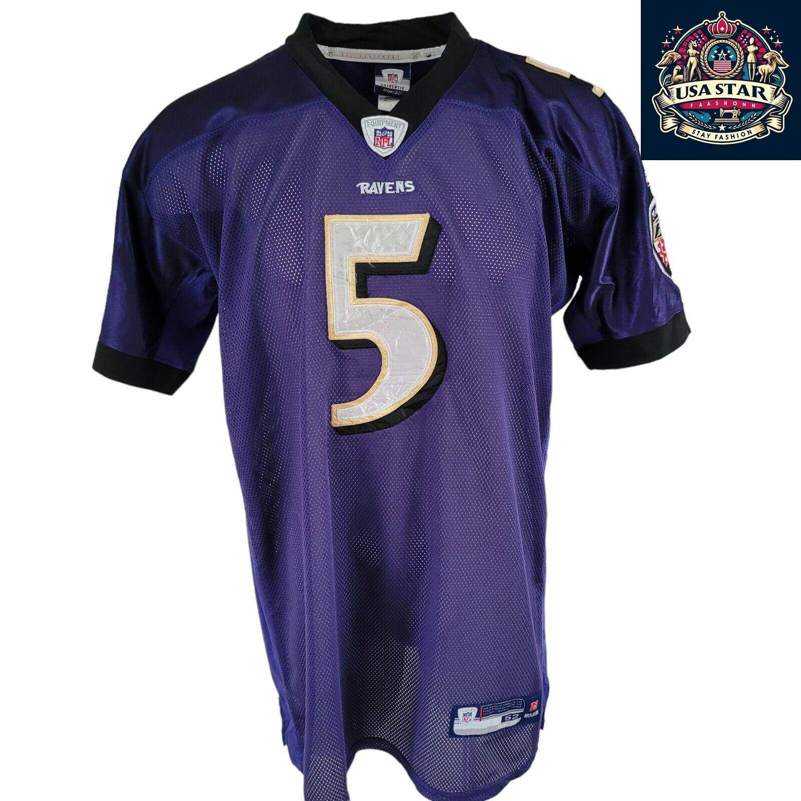 Reebok Baltimore Ravens Jersey Shirt Purple Men’s Size 56 5 Flacco Authentic Design - USASTARFASHION
