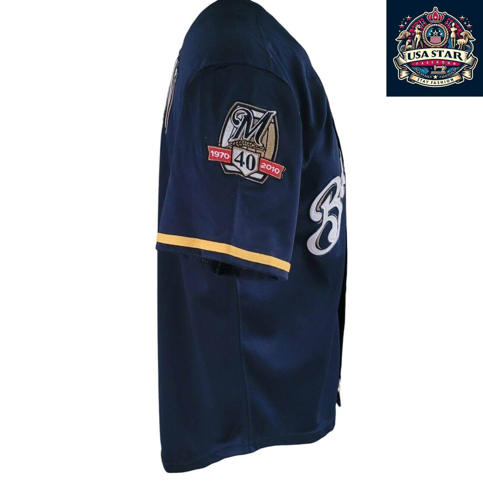 Ryan Braun T-Shirt 8 Milwaukee Brewers 40th Anniversary Majestic Tee Sz M Navy Blue Short Sleeve - USASTARFASHION