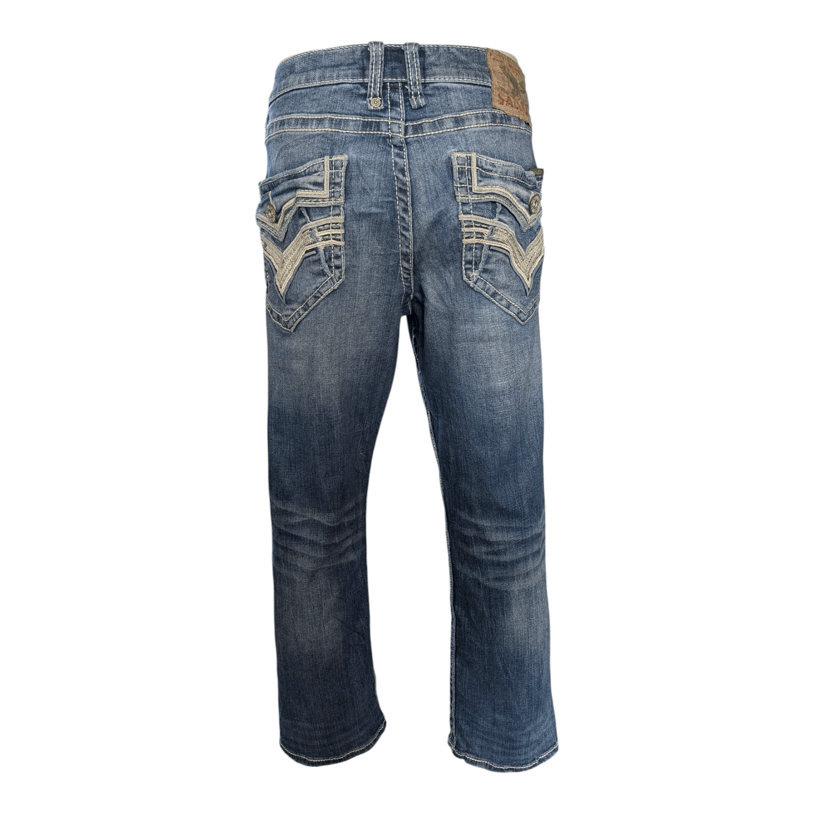 Salvage Supply Co. Jeans 34x30 Anarchy Straight Relaxed Fit Blue Buckle Distress - USASTARFASHION