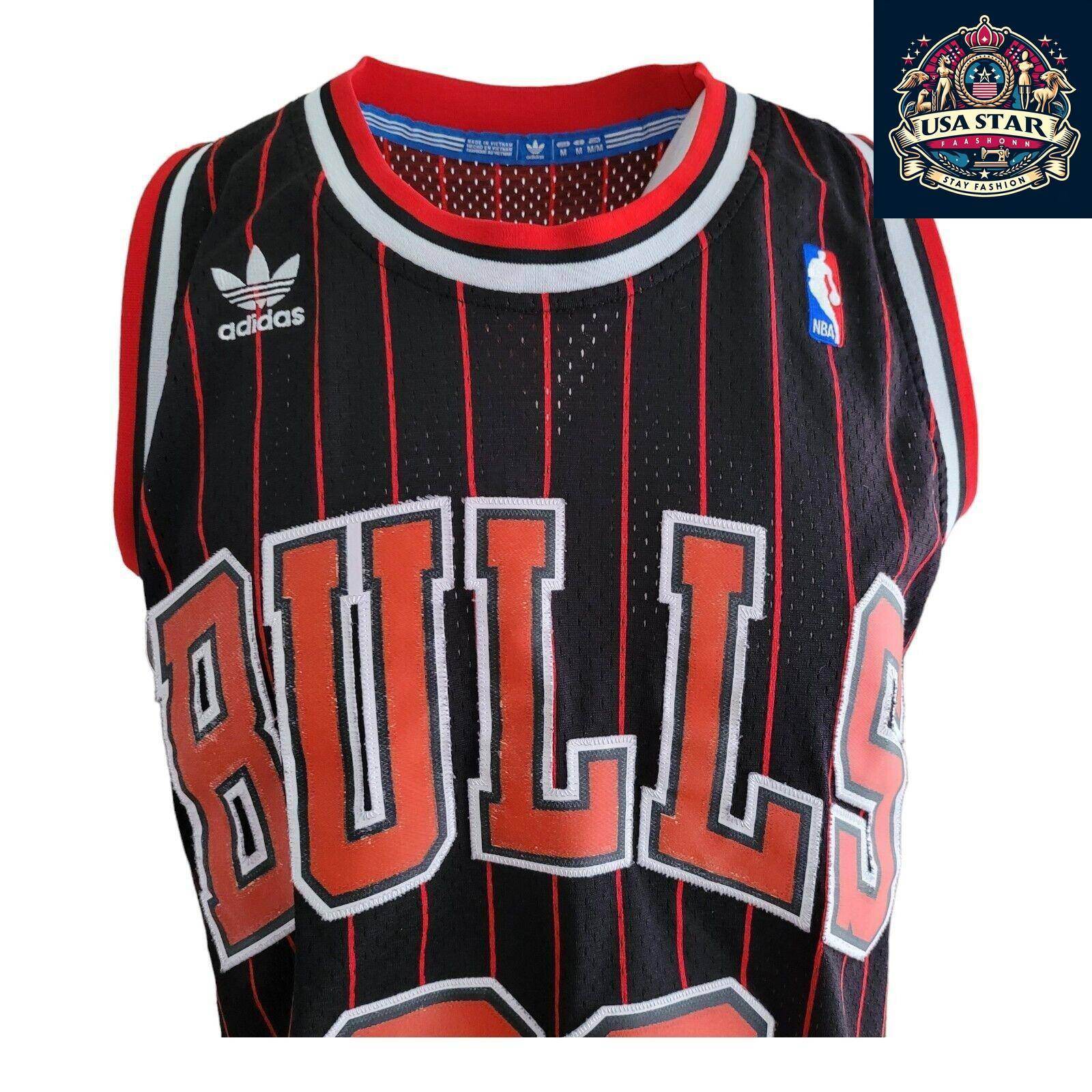 Scottie Pippen 33 Chicago Bulls Jersey - Black Red Pinstripe Vintage M - NBA Apparel - USASTARFASHION