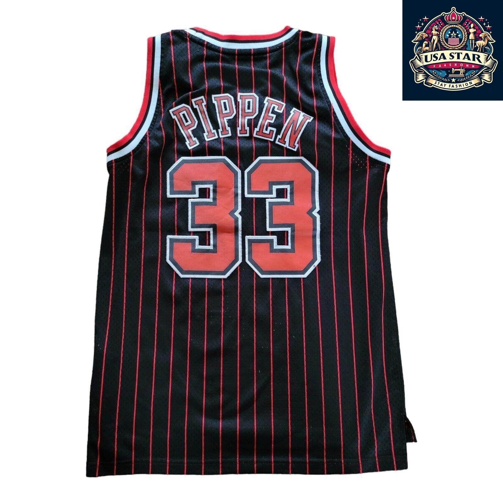Scottie Pippen 33 Chicago Bulls Jersey - Black Red Pinstripe Vintage M - NBA Apparel - USASTARFASHION