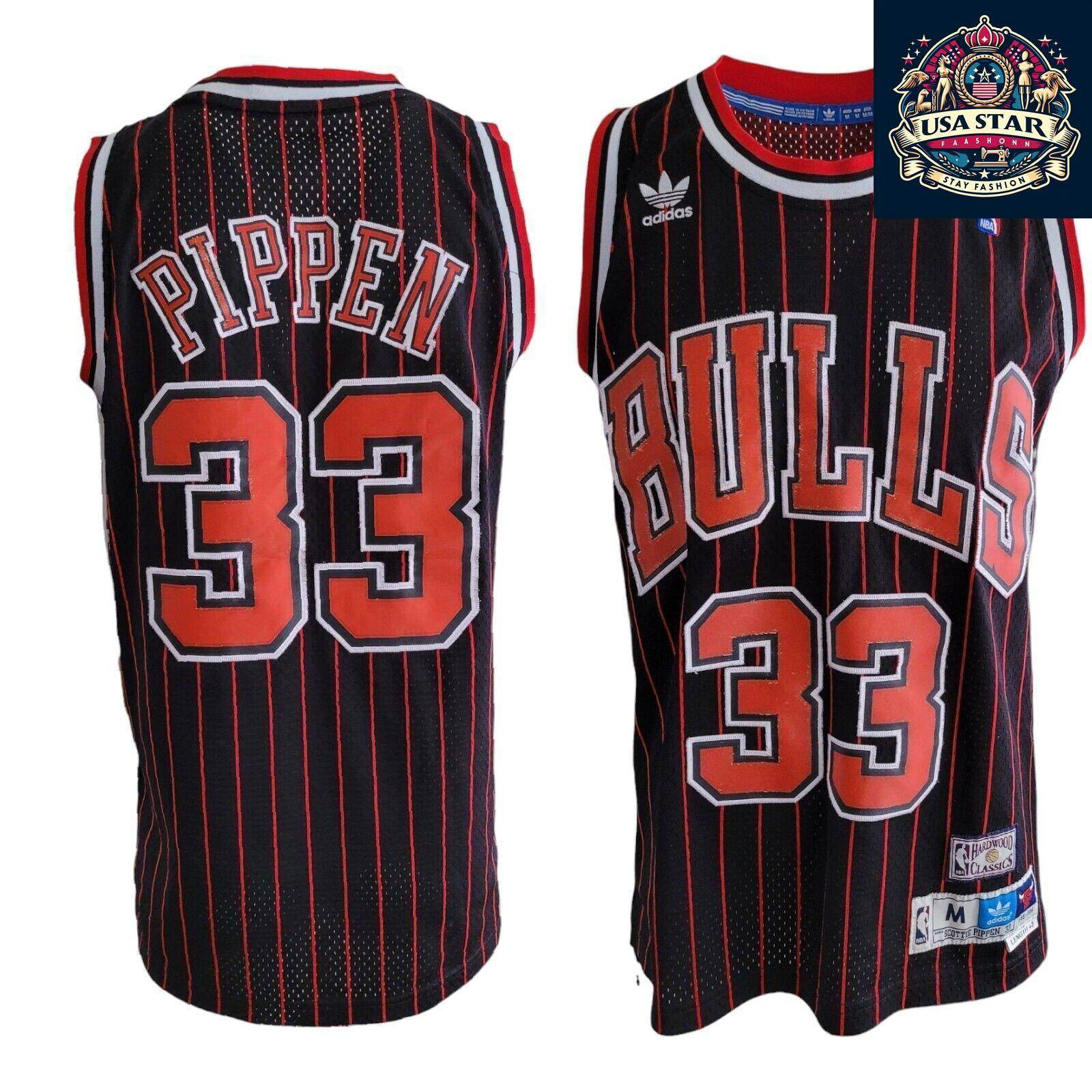 Scottie Pippen 33 Chicago Bulls Jersey - Black Red Pinstripe Vintage M - NBA Apparel - USASTARFASHION