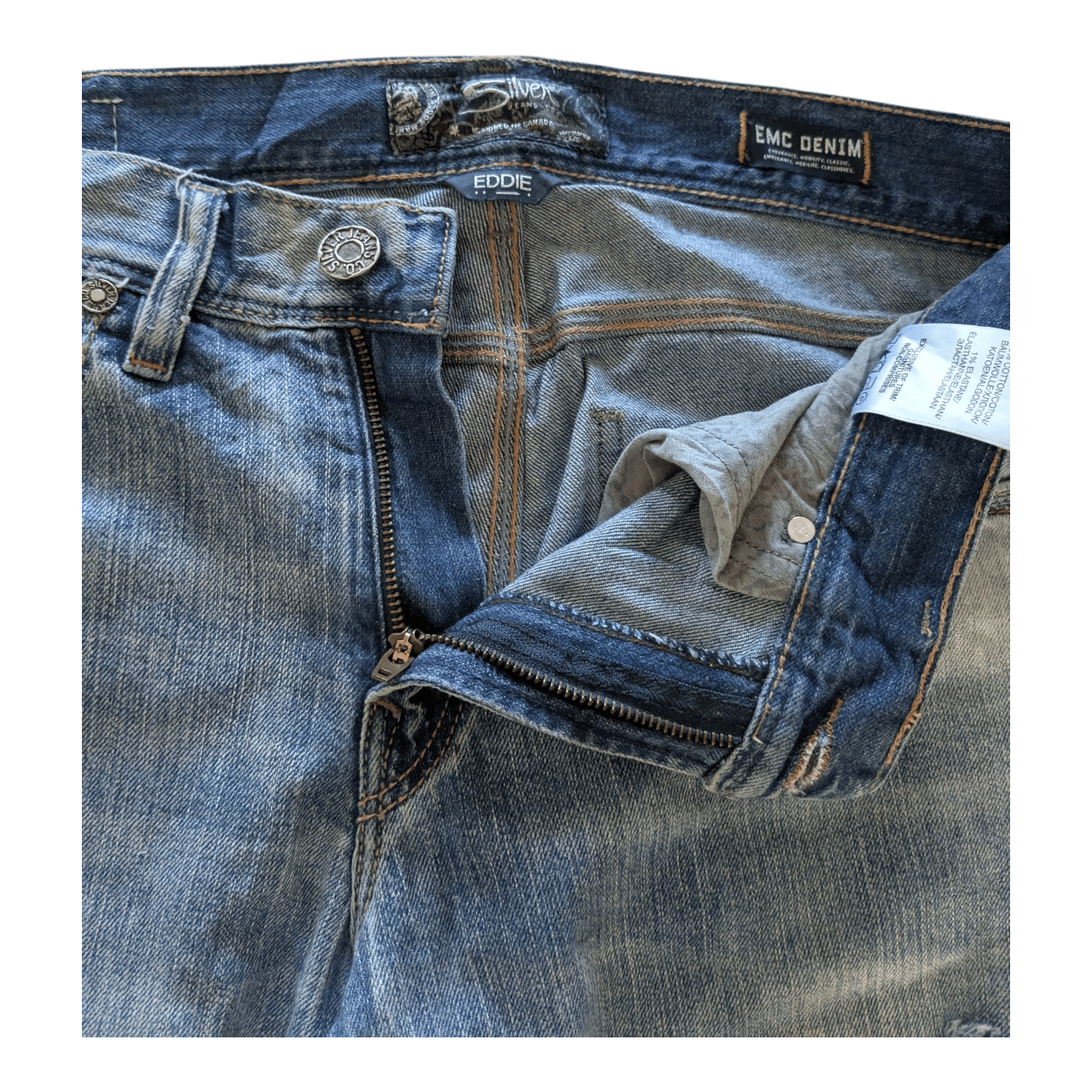 Silver Jeans Co. Eddie Men’s Jeans W31 L32 Relaxed Fit Straight Leg Blue Denim - USASTARFASHION
