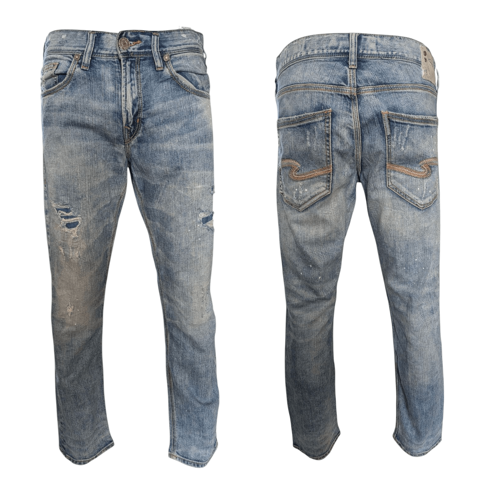 Silver Jeans Co. Eddie Men’s Jeans W31 L32 Relaxed Fit Straight Leg Blue Denim - USASTARFASHION