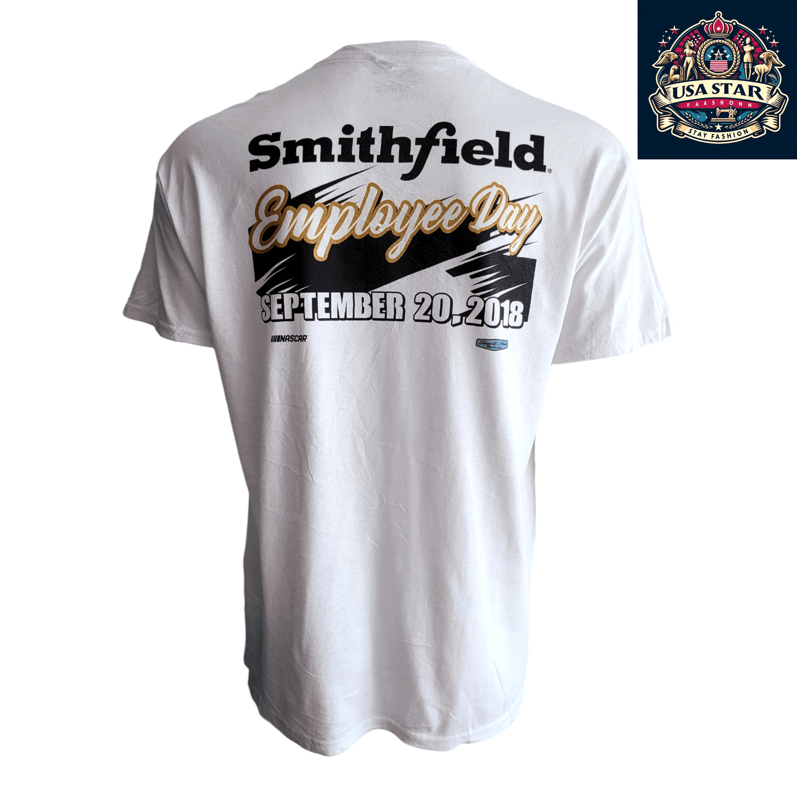 Smithfield Racing T-Shirt 2018 NASCAR Employee Day L 100% Cotton Stewart - Haas Racing Design - USASTARFASHION