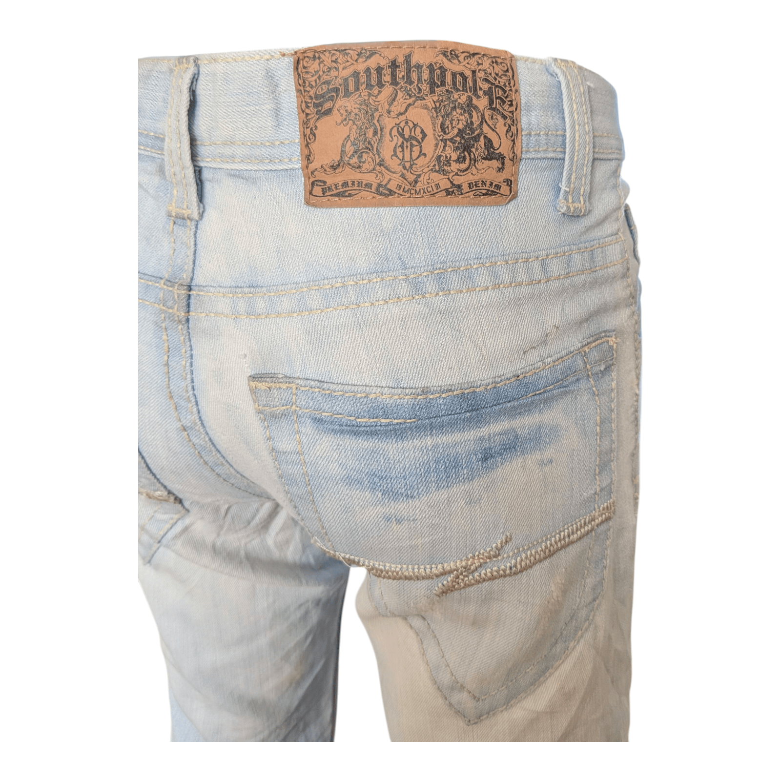 Southpole Men’s Hip Hop Jeans W29 L27 Light Wash Straight Fit Denim Distressed - USASTARFASHION