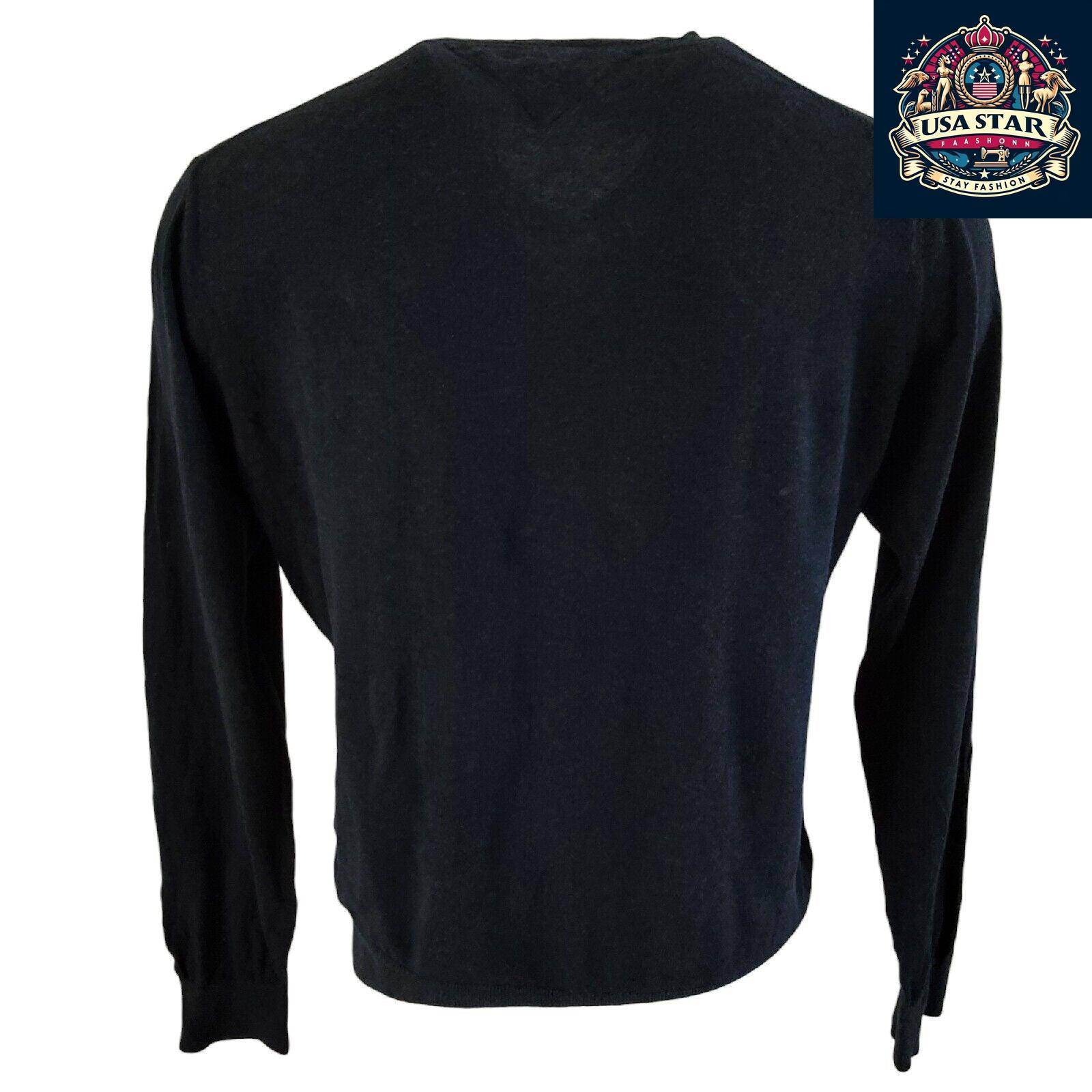 Tommy Hilfiger Men's Jumper - Large Navy Blue Crew Neck Pullover - Cotton Silk Blend Knit - USASTARFASHION