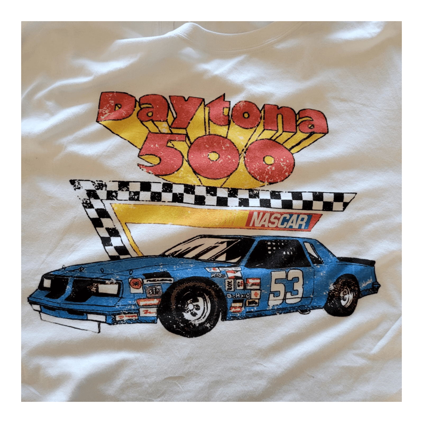 Vintage Daytona 500 NASCAR Racing T-Shirt, No. 53 Car Graphic, Size L - USASTARFASHION