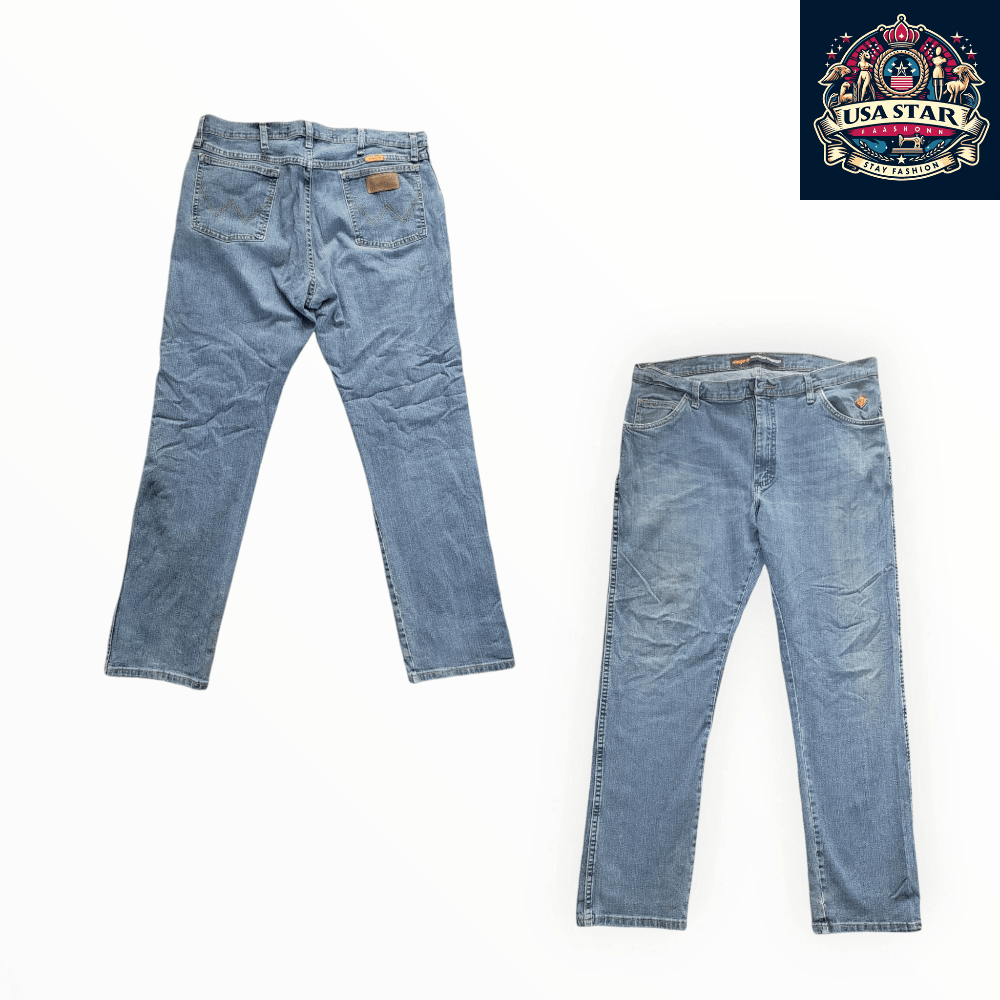 Wrangler Flame Resistant Jeans FRAC47D 38x32, Advanced Comfort, Light Blue Denim, Grade A/B - USASTARFASHION