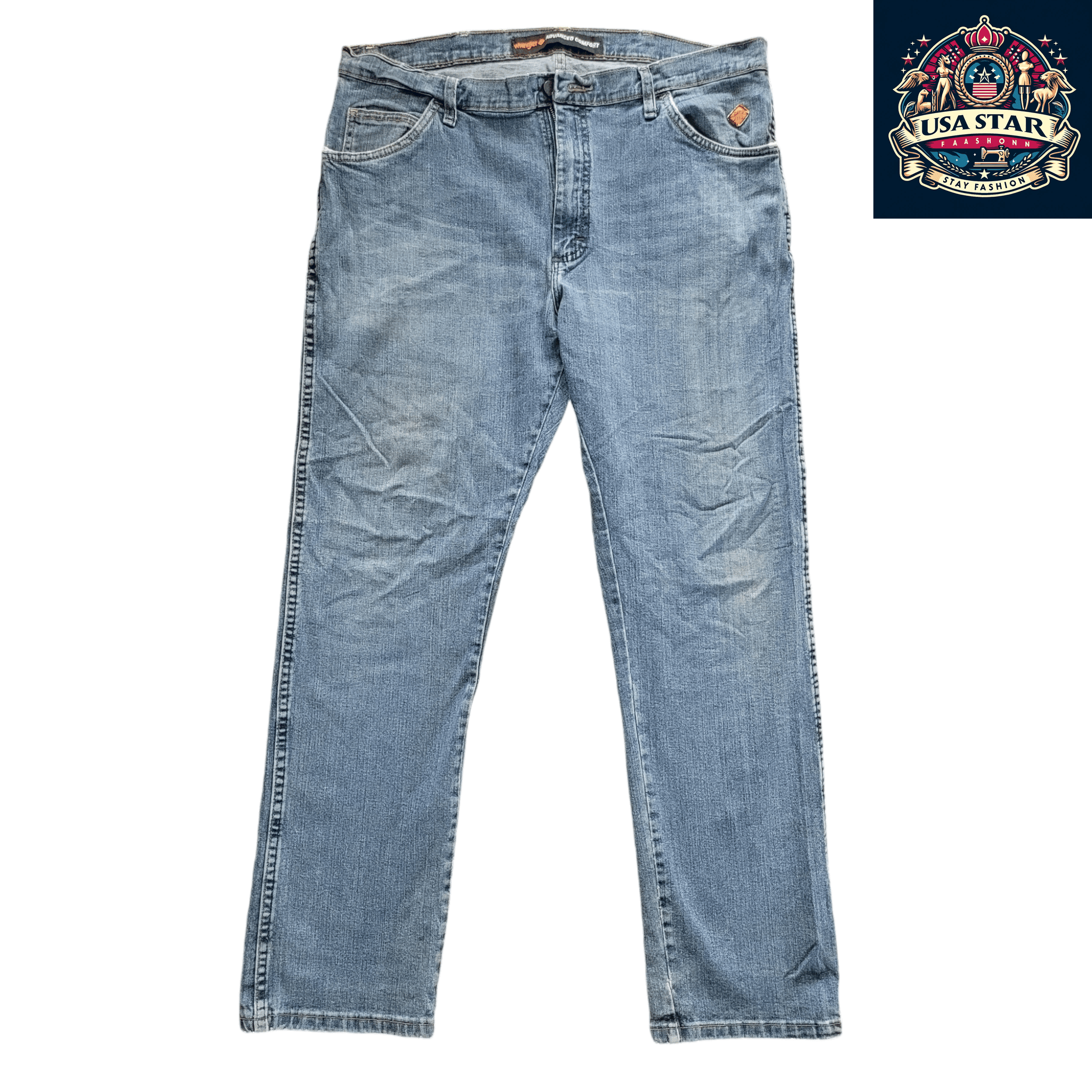 Wrangler Flame Resistant Jeans FRAC47D 38x32, Advanced Comfort, Light Blue Denim, Grade A/B - USASTARFASHION