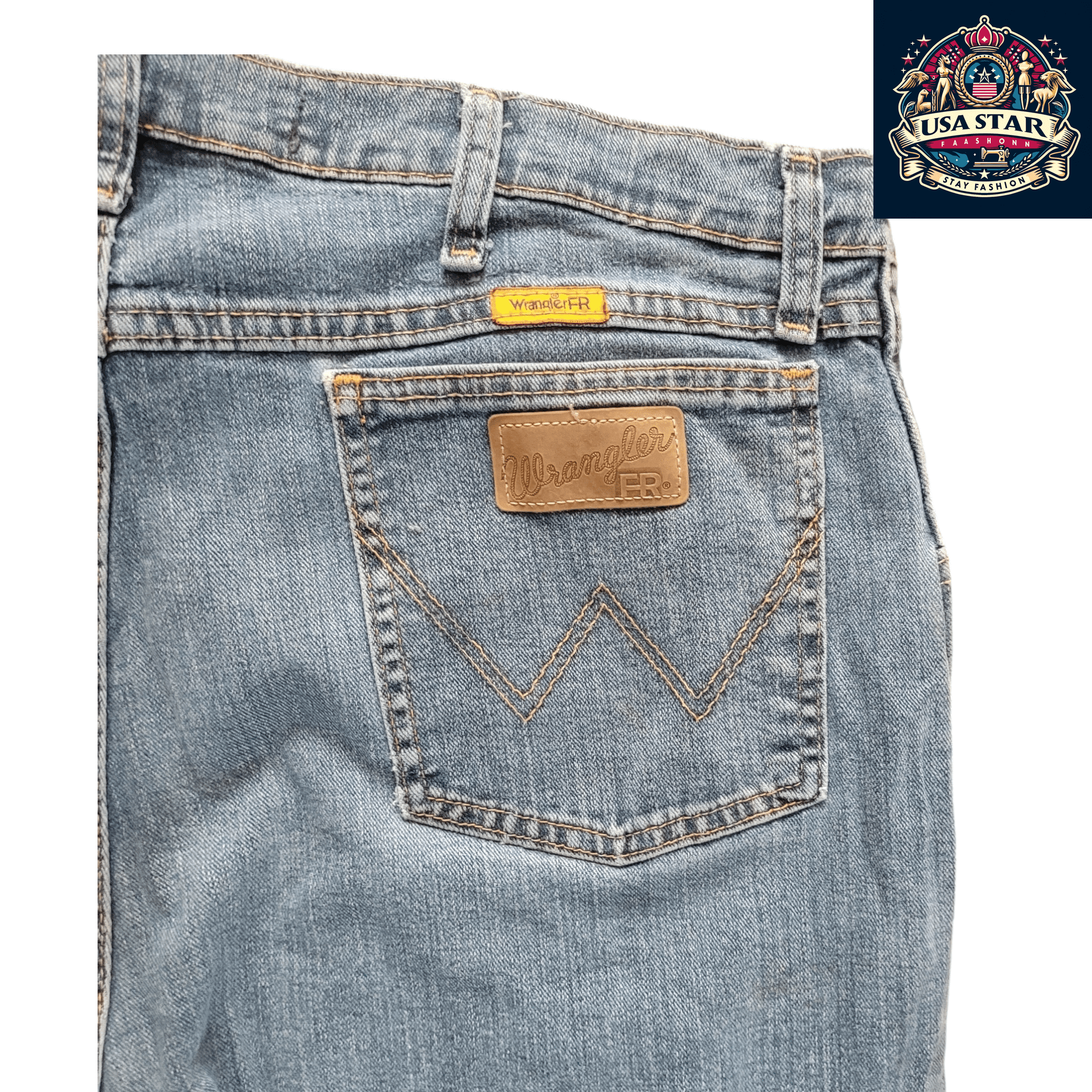 Wrangler Flame Resistant Jeans FRAC47D 38x32, Advanced Comfort, Light Blue Denim, Grade A/B - USASTARFASHION