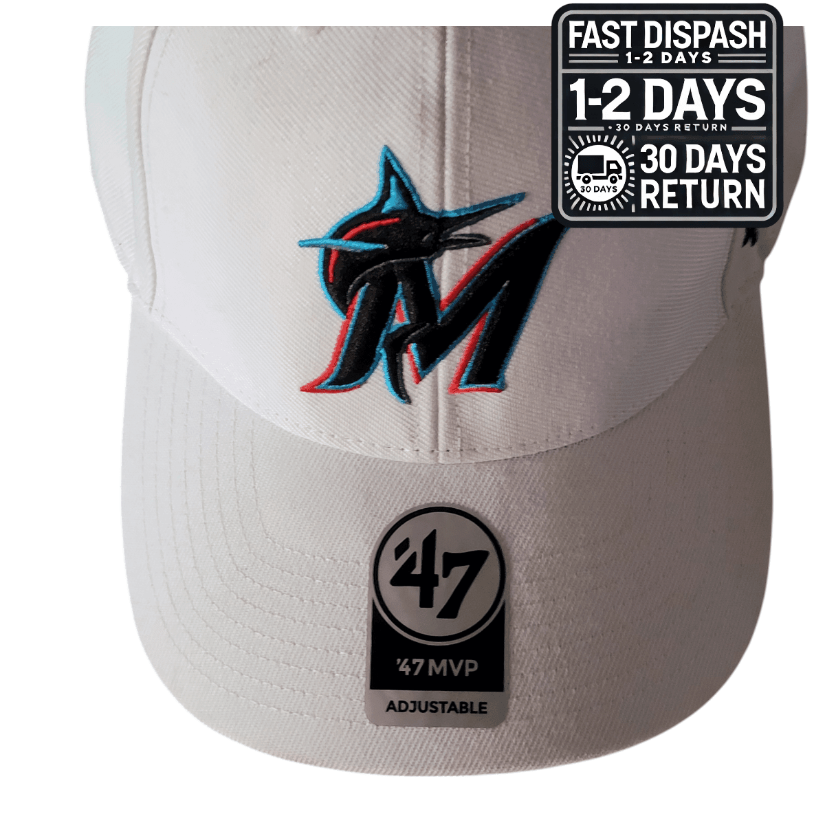 47 Brand Miami Marlins Baseball Cap - White Adjustable Style for Men - One Size Fits All MLB Gear - USASTARFASHION