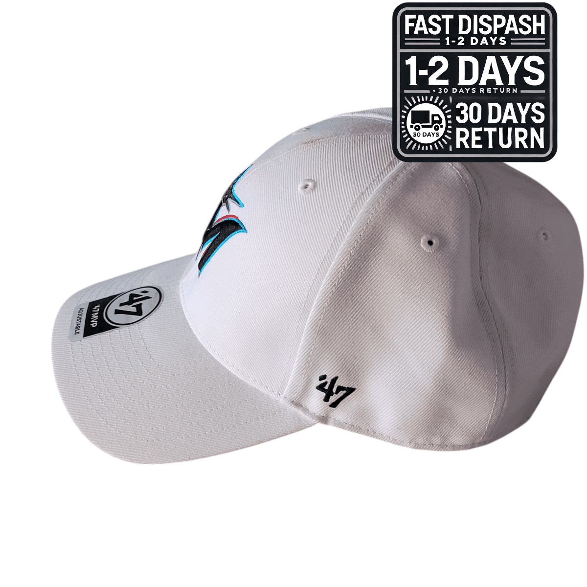 47 Brand Miami Marlins Baseball Cap - White Adjustable Style for Men - One Size Fits All MLB Gear - USASTARFASHION