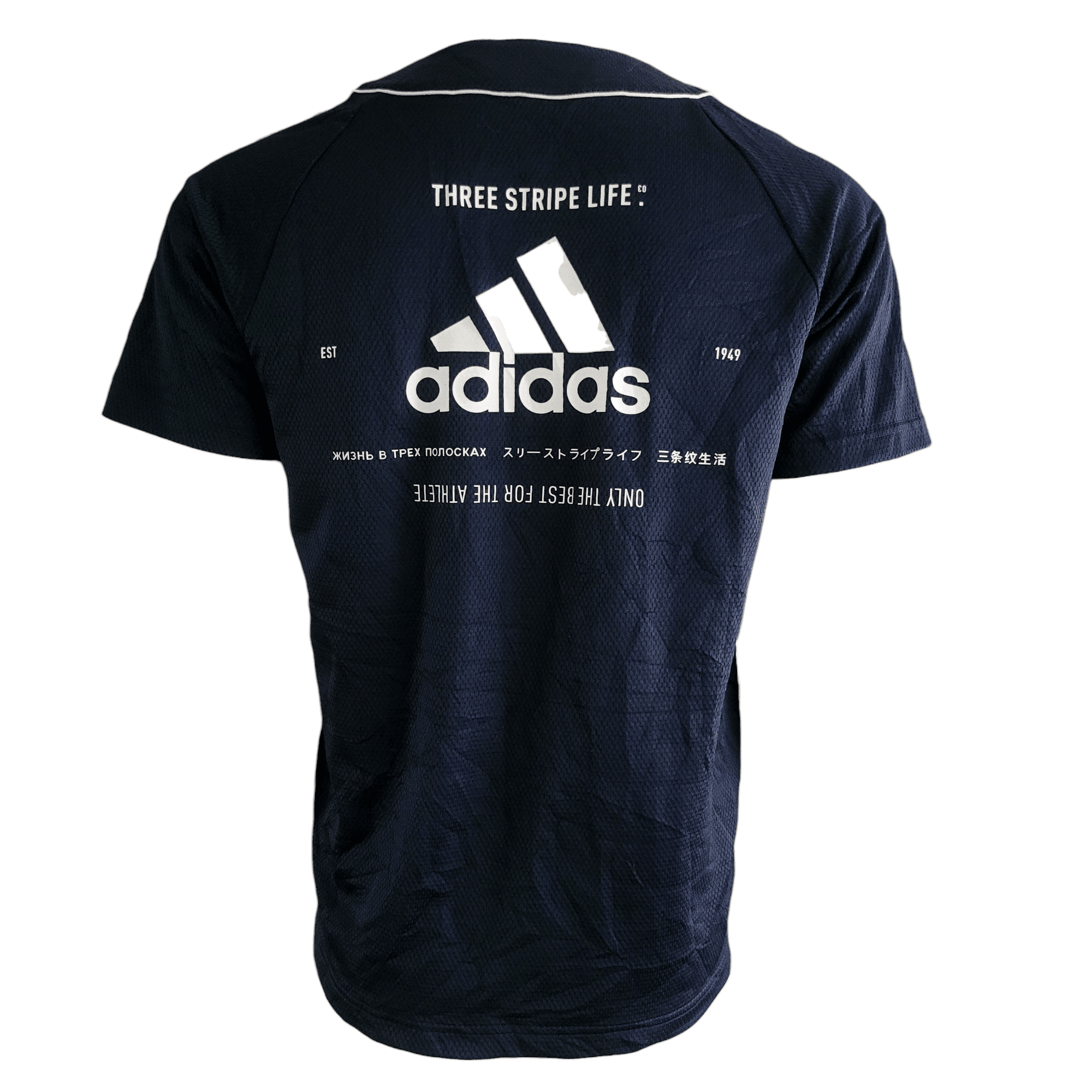 Adidas Jersey Three Stripe Life Graphic, Black & White, M Size, Established 1949 Edition - USASTARFASHION