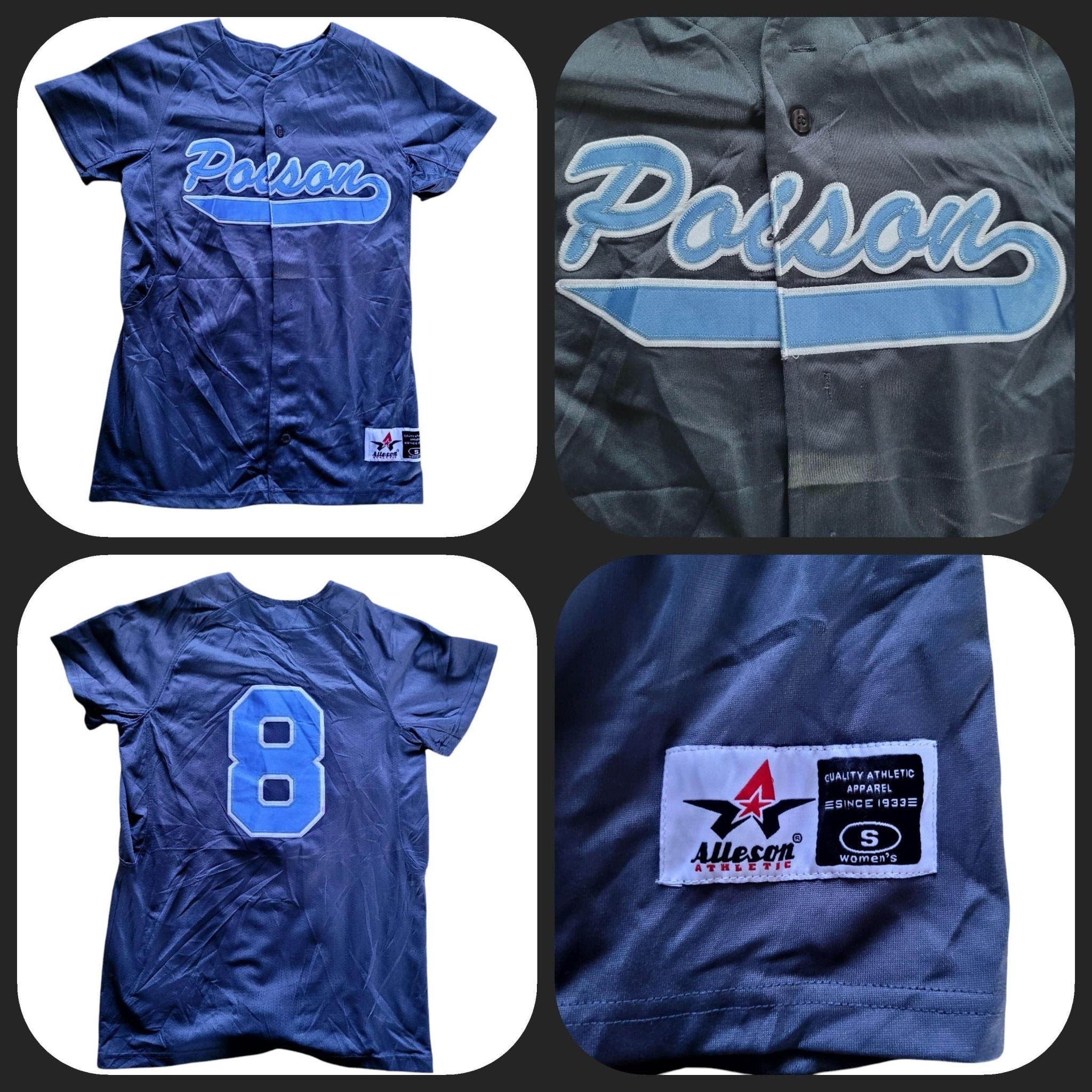 Alleson Athletic Women's Baseball Jersey Small 8 Gray with Light Blue Accents - Used Quality Apparel - USASTARFASHION
