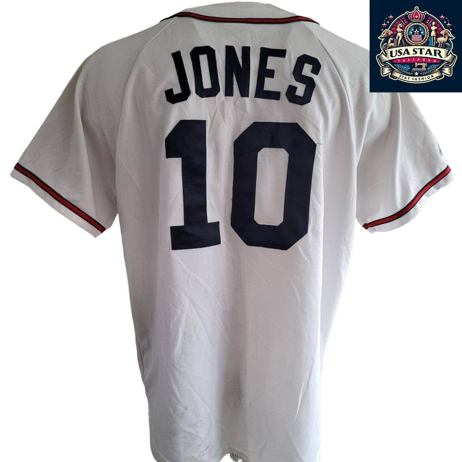 Authentic Atlanta Braves Shirt - Majestic XL Vintage Embroidered Jones 10 Design, High Quality - USASTARFASHION
