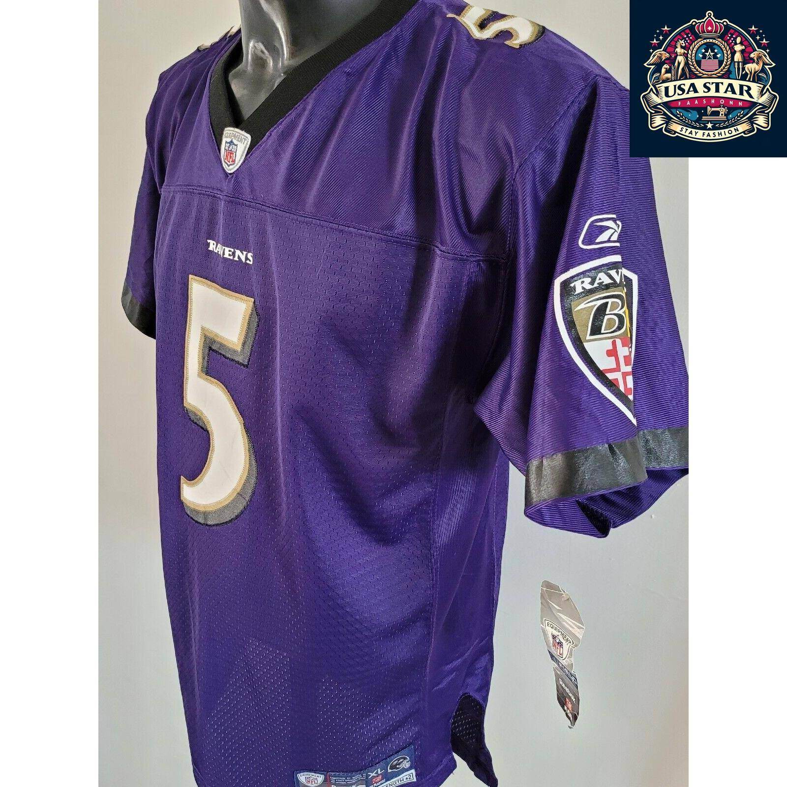 Baltimore Ravens Jersey Youth XL Flacco 5 Reebok Purple Durable Comfort High - Quality Fabric - USASTARFASHION