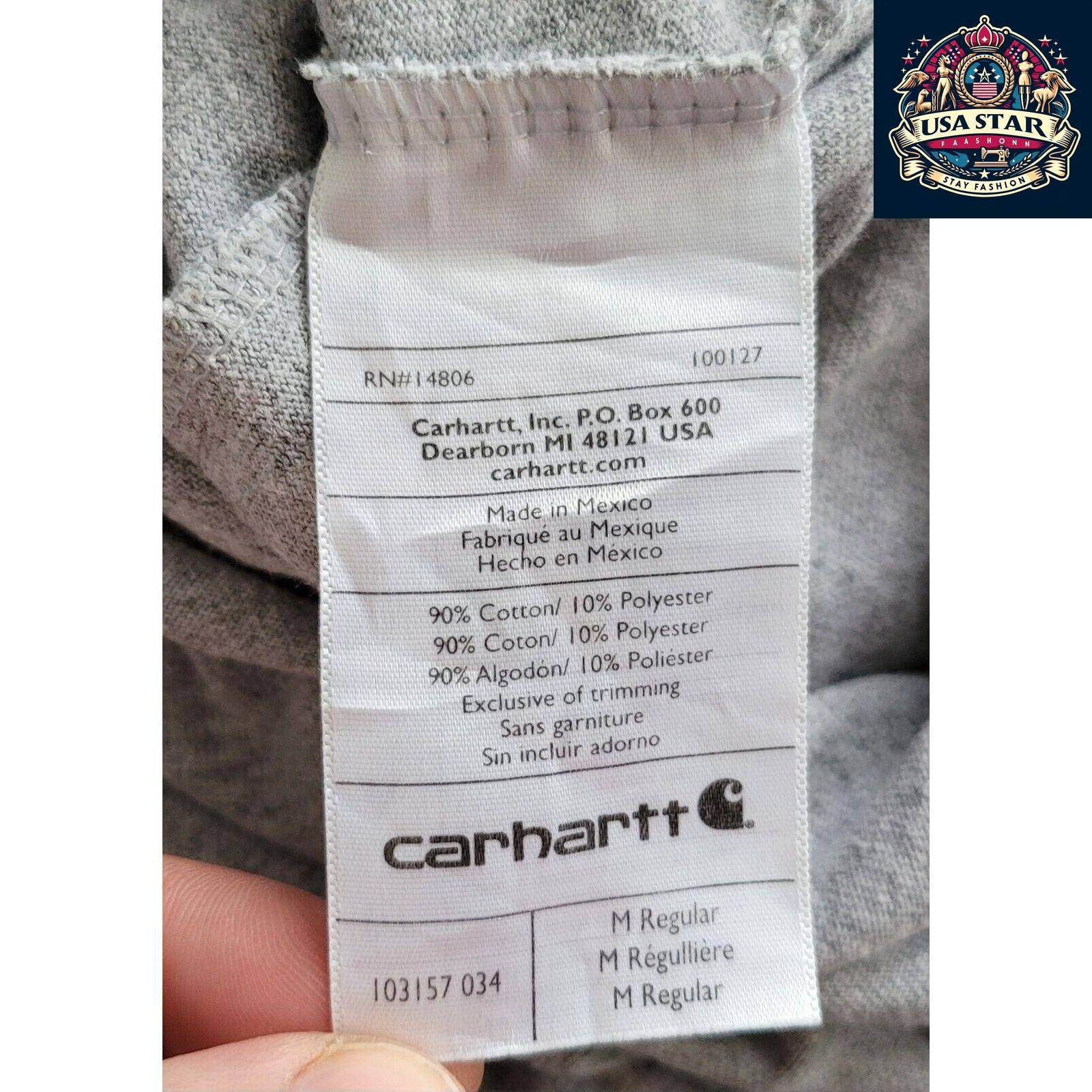 Carhartt Long Sleeve T Shirt for Men - Soft Cotton Blend, Durable Crew Neck, Size M Regular, Gray - USASTARFASHION
