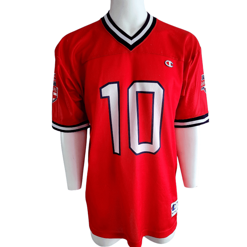 Champion England Monarchs 10 Jersey - Red - Large (L) - Vintage 90s NFL Europe Team - Rare Historic Collectible - USASTARFASHION