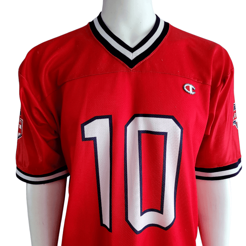 Champion England Monarchs 10 Jersey - Red - Large (L) - Vintage 90s NFL Europe Team - Rare Historic Collectible - USASTARFASHION