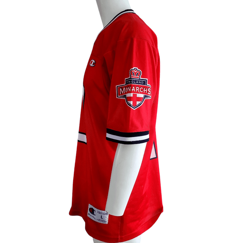 Champion England Monarchs 10 Jersey - Red - Large (L) - Vintage 90s NFL Europe Team - Rare Historic Collectible - USASTARFASHION