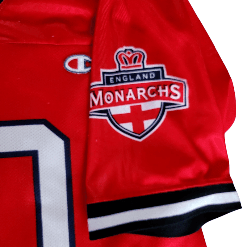 Champion England Monarchs 10 Jersey - Red - Large (L) - Vintage 90s NFL Europe Team - Rare Historic Collectible - USASTARFASHION