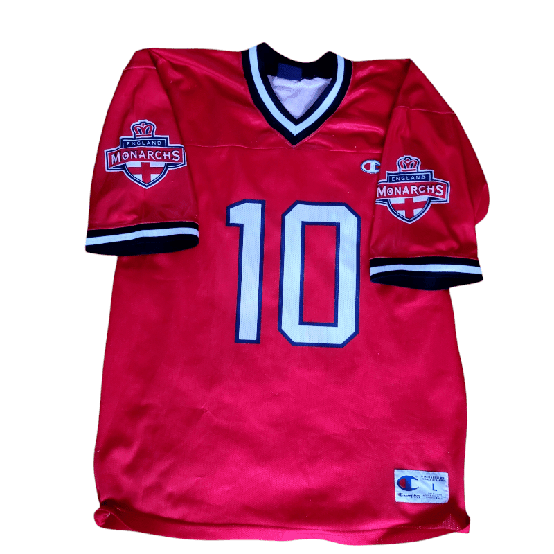 Champion England Monarchs 10 Jersey - Red - Large (L) - Vintage 90s NFL Europe Team - Rare Historic Collectible - USASTARFASHION