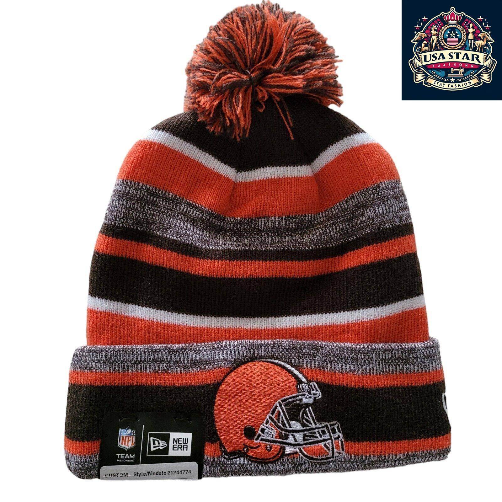 π Cleveland Browns Marled Stripe Pom New Era Beanie Hat - One Size ππΆπ - USASTARFASHION
