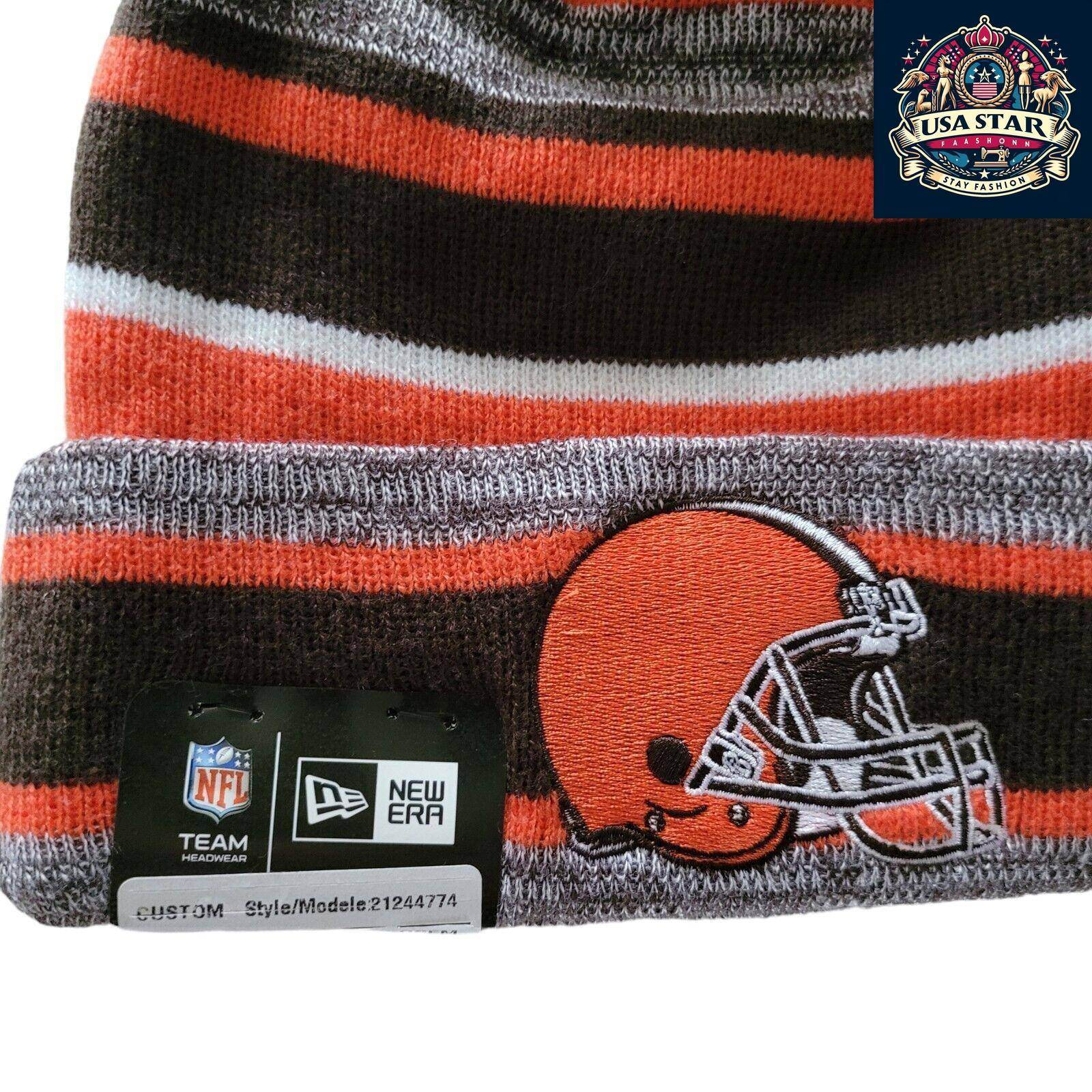 π Cleveland Browns Marled Stripe Pom New Era Beanie Hat - One Size ππΆπ - USASTARFASHION