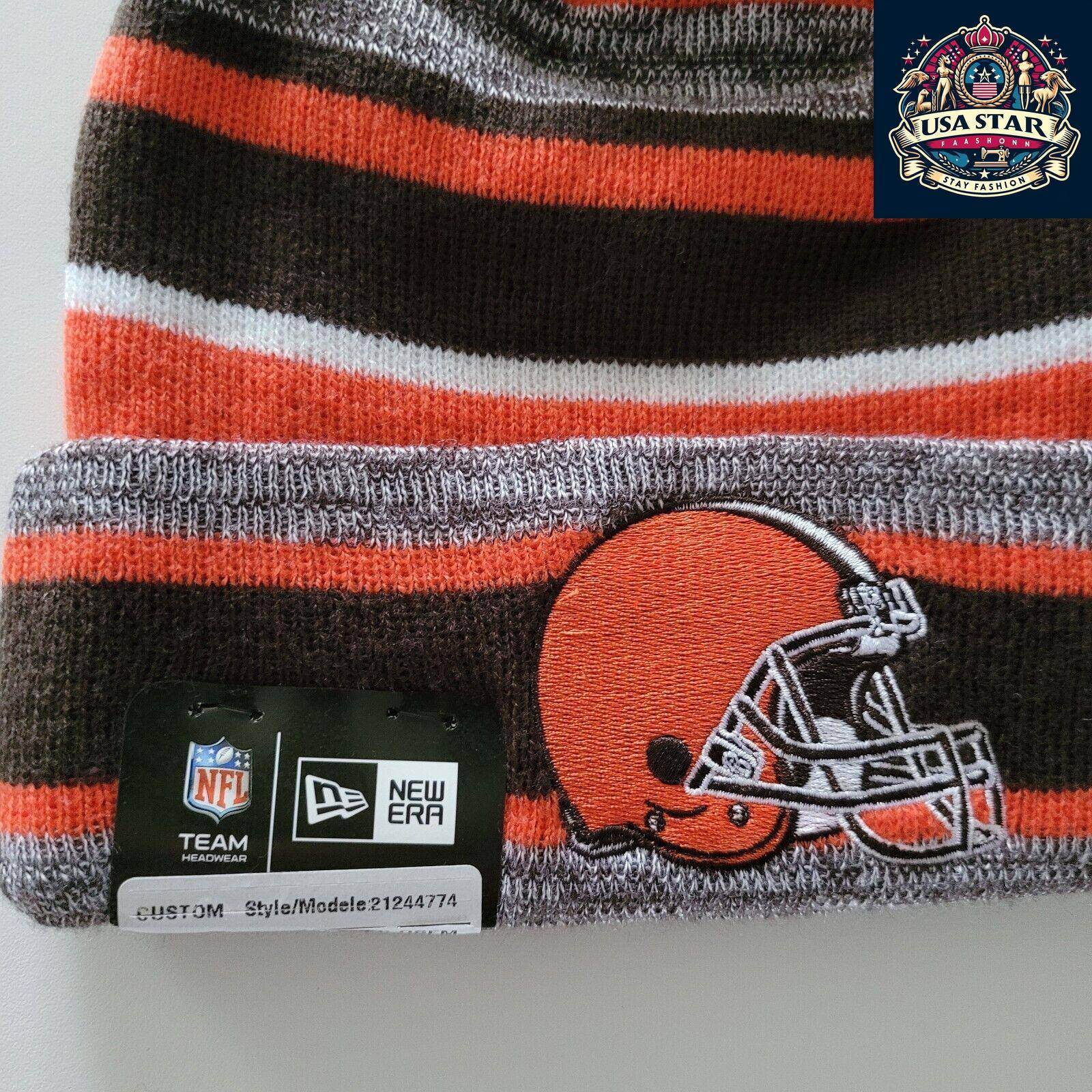 π Cleveland Browns Marled Stripe Pom New Era Beanie Hat - One Size ππΆπ - USASTARFASHION