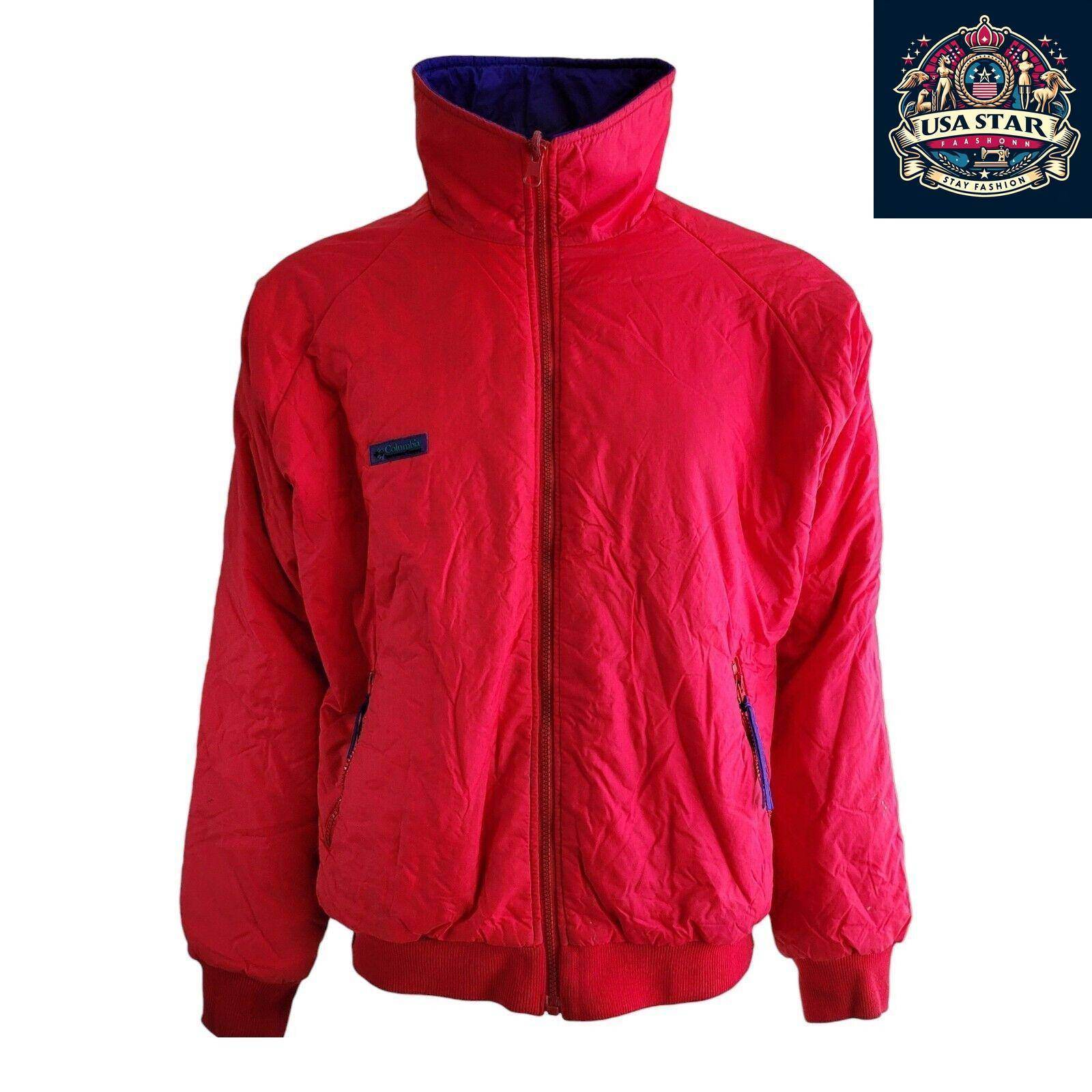 Columbia Men's Bomber Jacket XL - Insulated Reversible Design in Blue/Red for Warmth and Style - USASTARFASHION