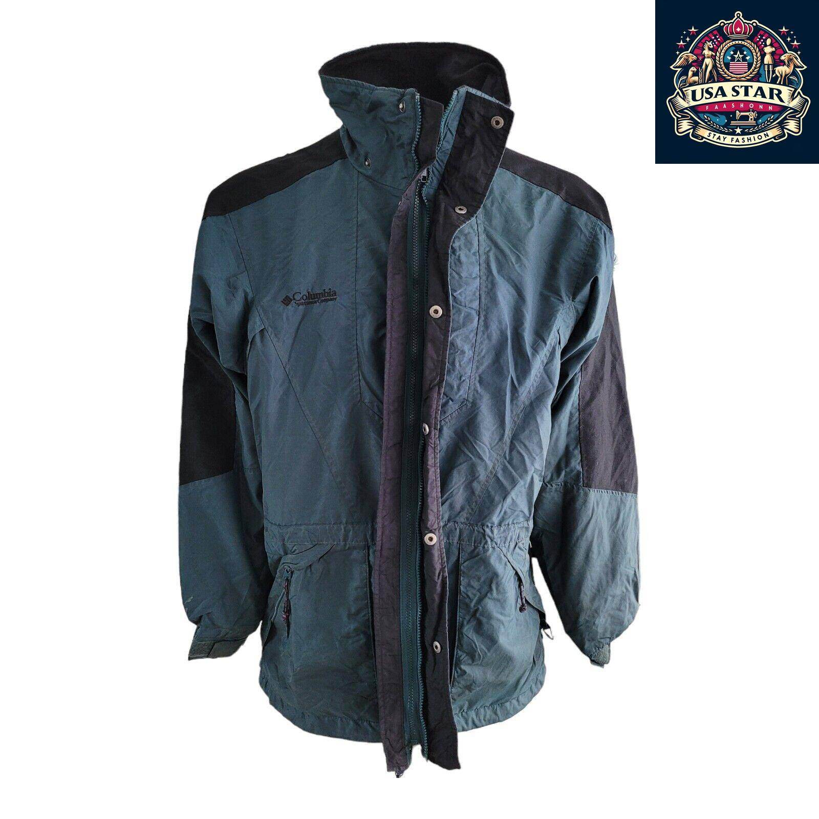 Columbia Raincoat Double Whammy Men's Size M, Dark Green, Water - Resistant Nylon, Stylish Fit - USASTARFASHION