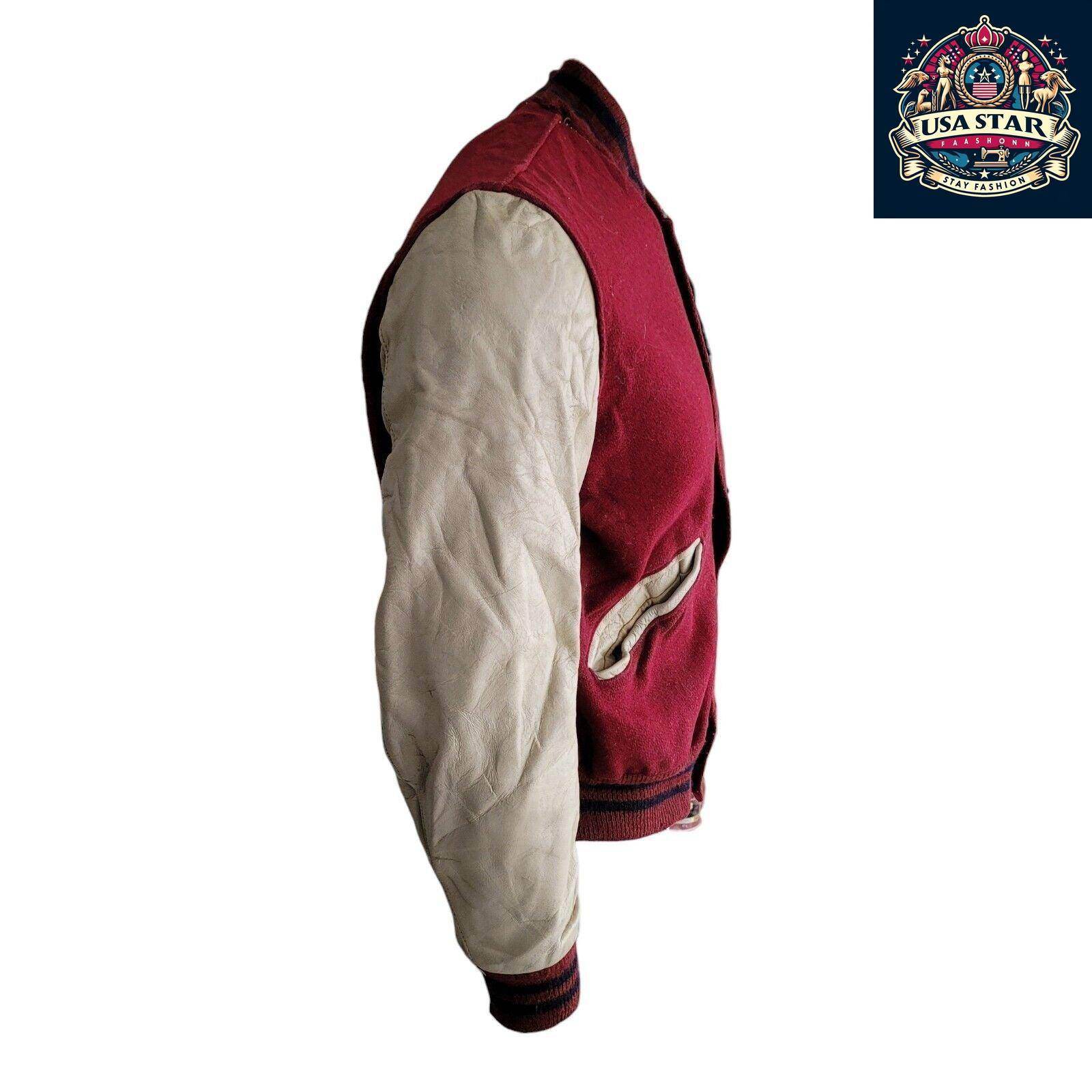 Delong Vintage Varsity Jacket - Long Sleeve Leather Wool, Size S, Durable & Stylish Design - USASTARFASHION