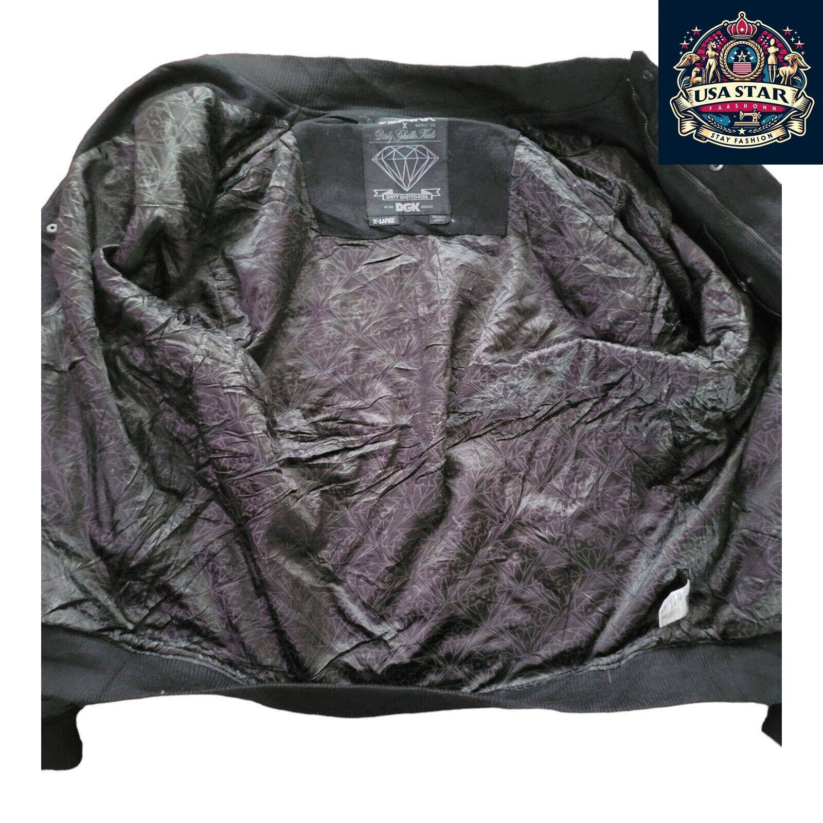 DGK Diamond X Supply Co Dirty Ghetto Kids Jacket Mens XL Black Leather Wool Varsity - USASTARFASHION