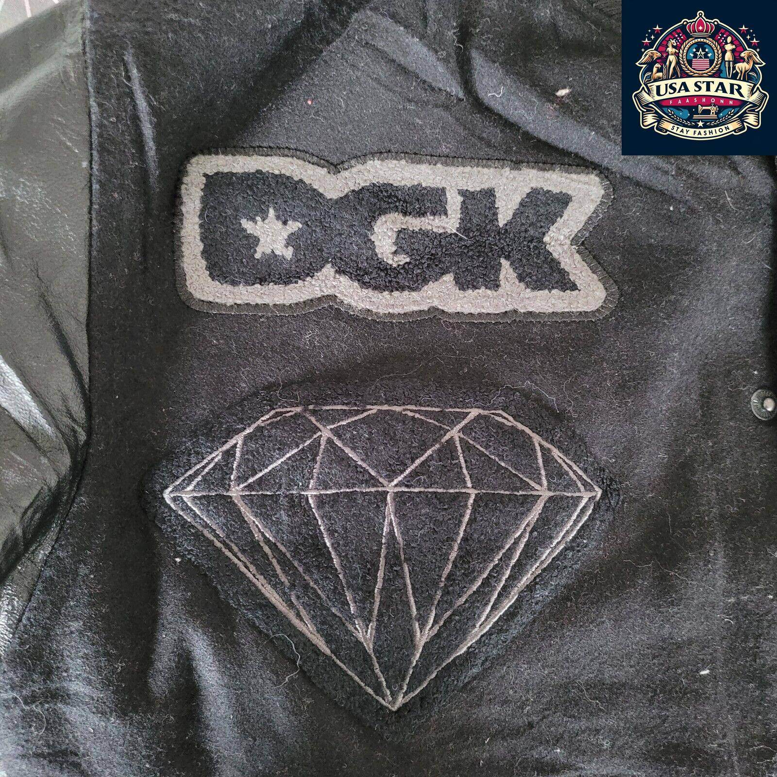 DGK Diamond X Supply Co Dirty Ghetto Kids Jacket Mens XL Black Leather Wool Varsity - USASTARFASHION