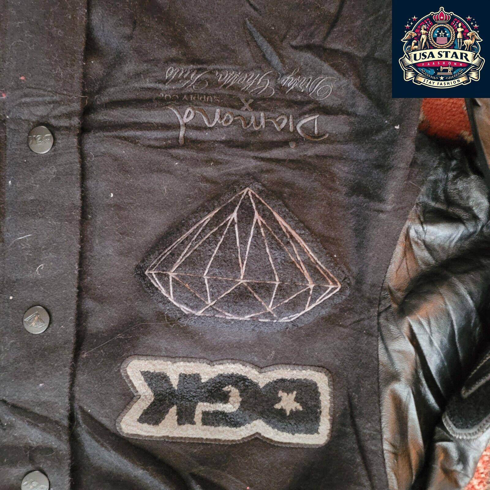 DGK Diamond X Supply Co Dirty Ghetto Kids Jacket Mens XL Black Leather Wool Varsity - USASTARFASHION