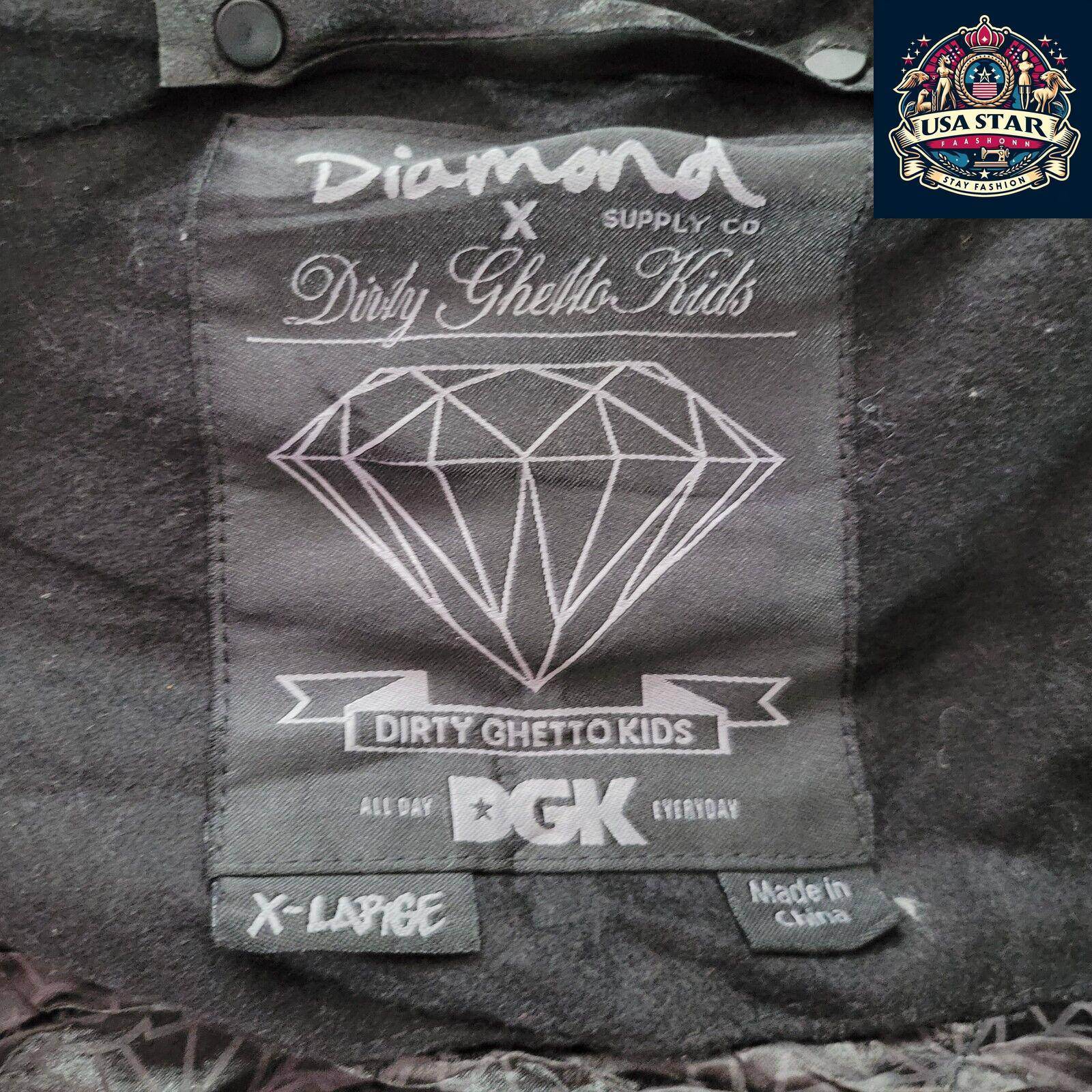 DGK Diamond X Supply Co Dirty Ghetto Kids Jacket Mens XL Black Leather Wool Varsity - USASTARFASHION