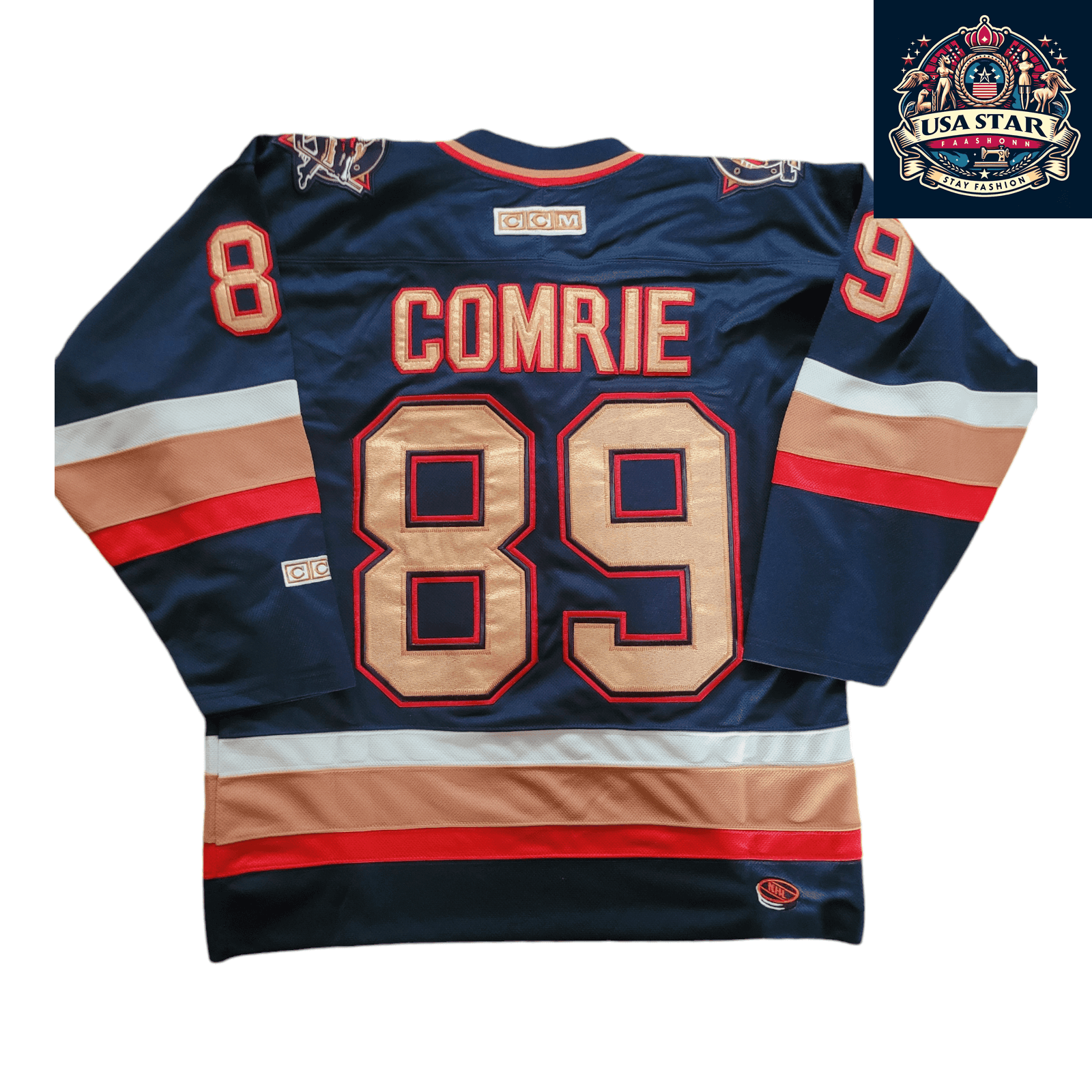 Edmonton Oilers Jersey Mike Comrie CCM 89 Adult Medium Lightweight Air - Knit Fabric - USASTARFASHION