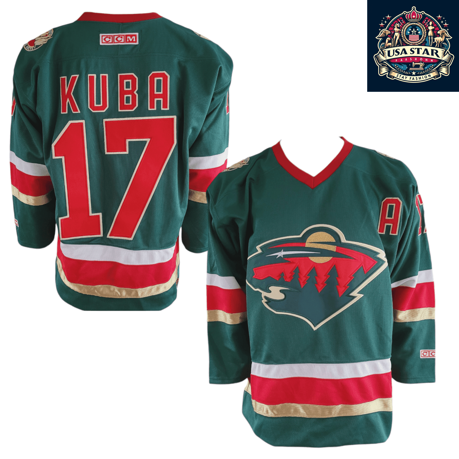 Filip Kuba Minnesota Wild 17 Adult Medium CCM NHL Authentic Air - Knit Jersey - USASTARFASHION