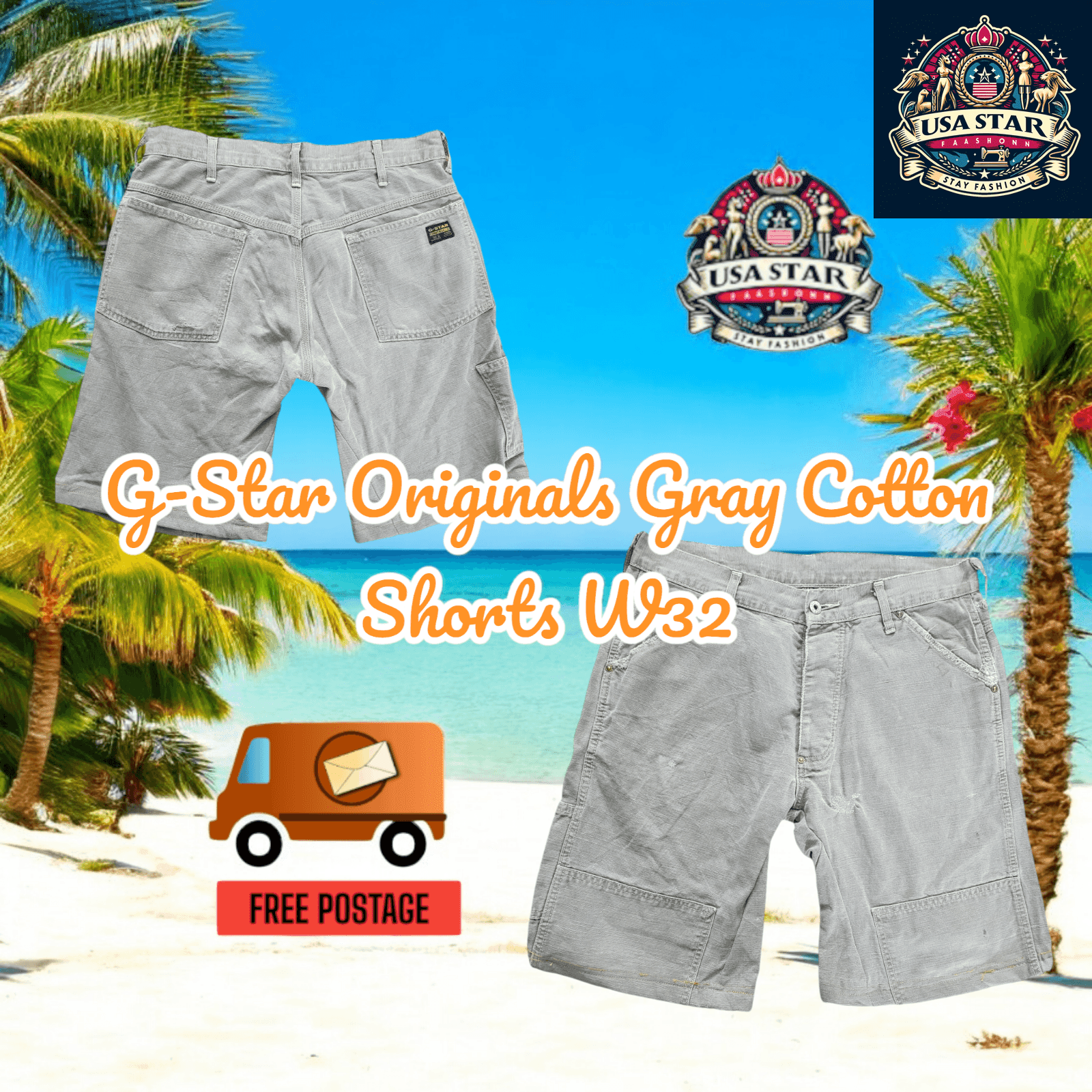 G - Star Gray Shorts W32 with Elastic Waistband, Multiple Pockets, and Comfortable Cotton Fabric - USASTARFASHION