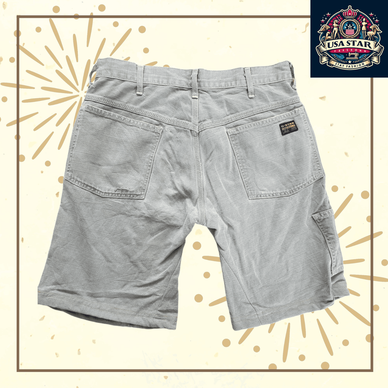 G - Star Gray Shorts W32 with Elastic Waistband, Multiple Pockets, and Comfortable Cotton Fabric - USASTARFASHION