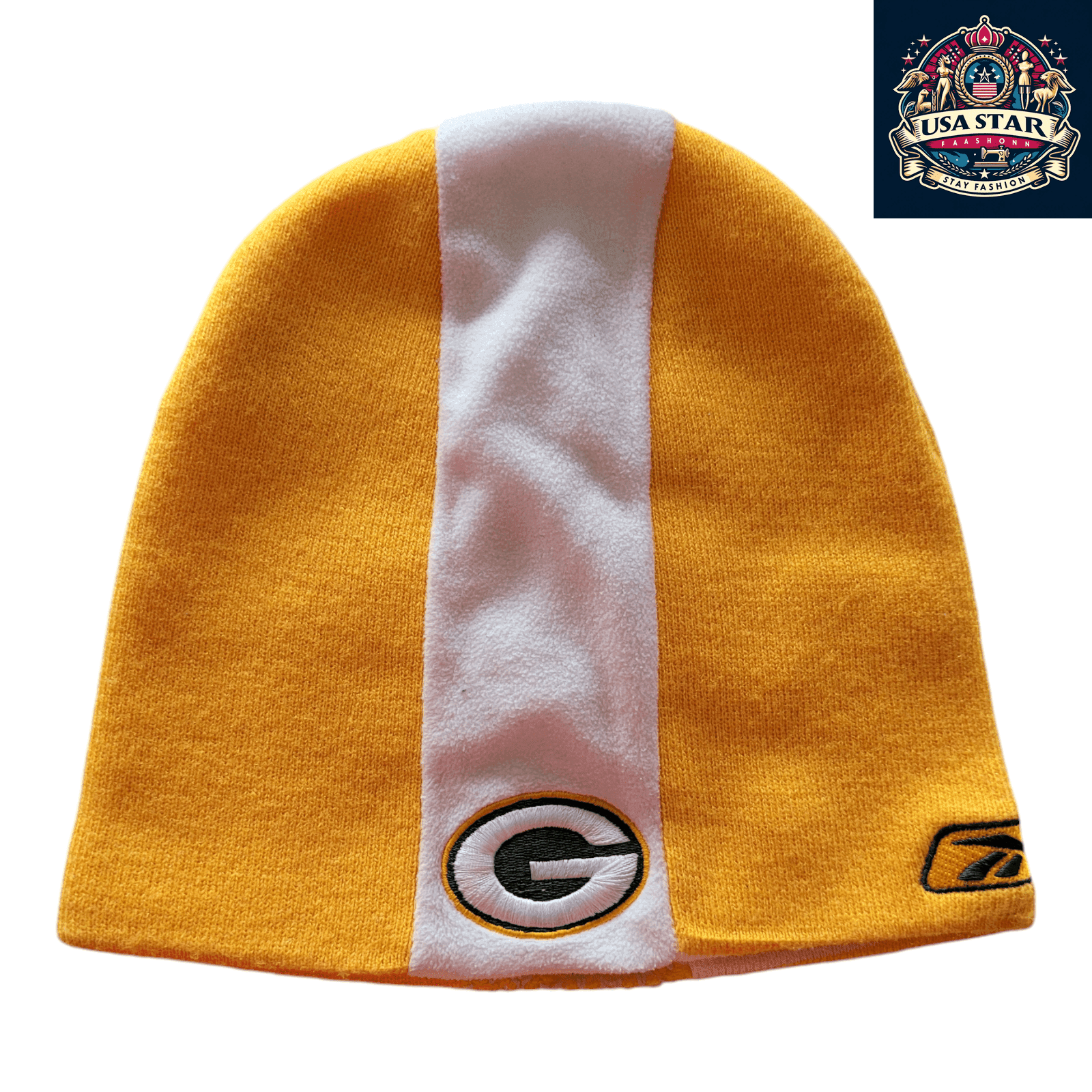 Green Bay Packers Beanie by Reebok - Yellow & White Stripes, Warm Fabric, Official NFL Gear - USASTARFASHION