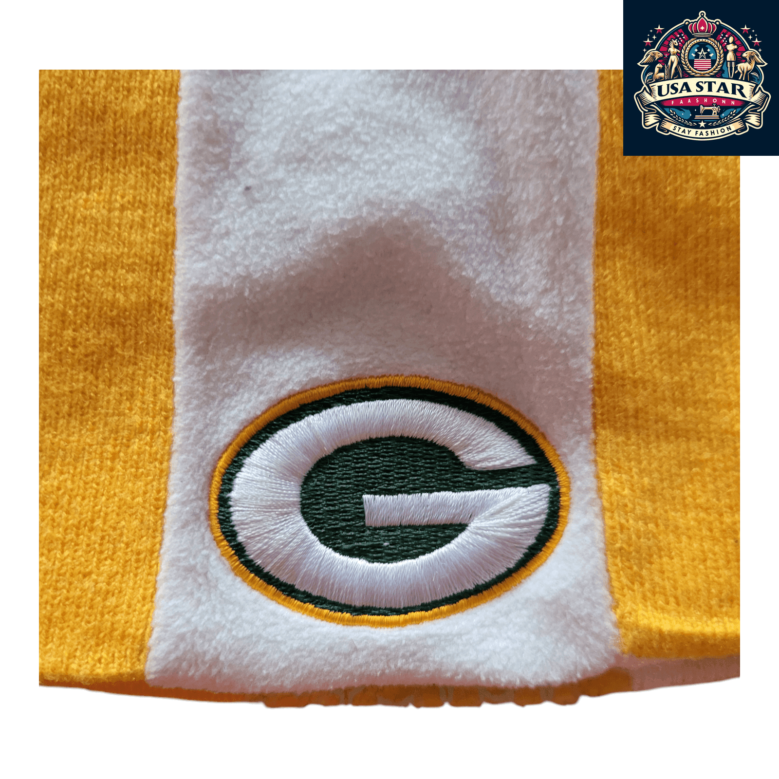 Green Bay Packers Beanie by Reebok - Yellow & White Stripes, Warm Fabric, Official NFL Gear - USASTARFASHION