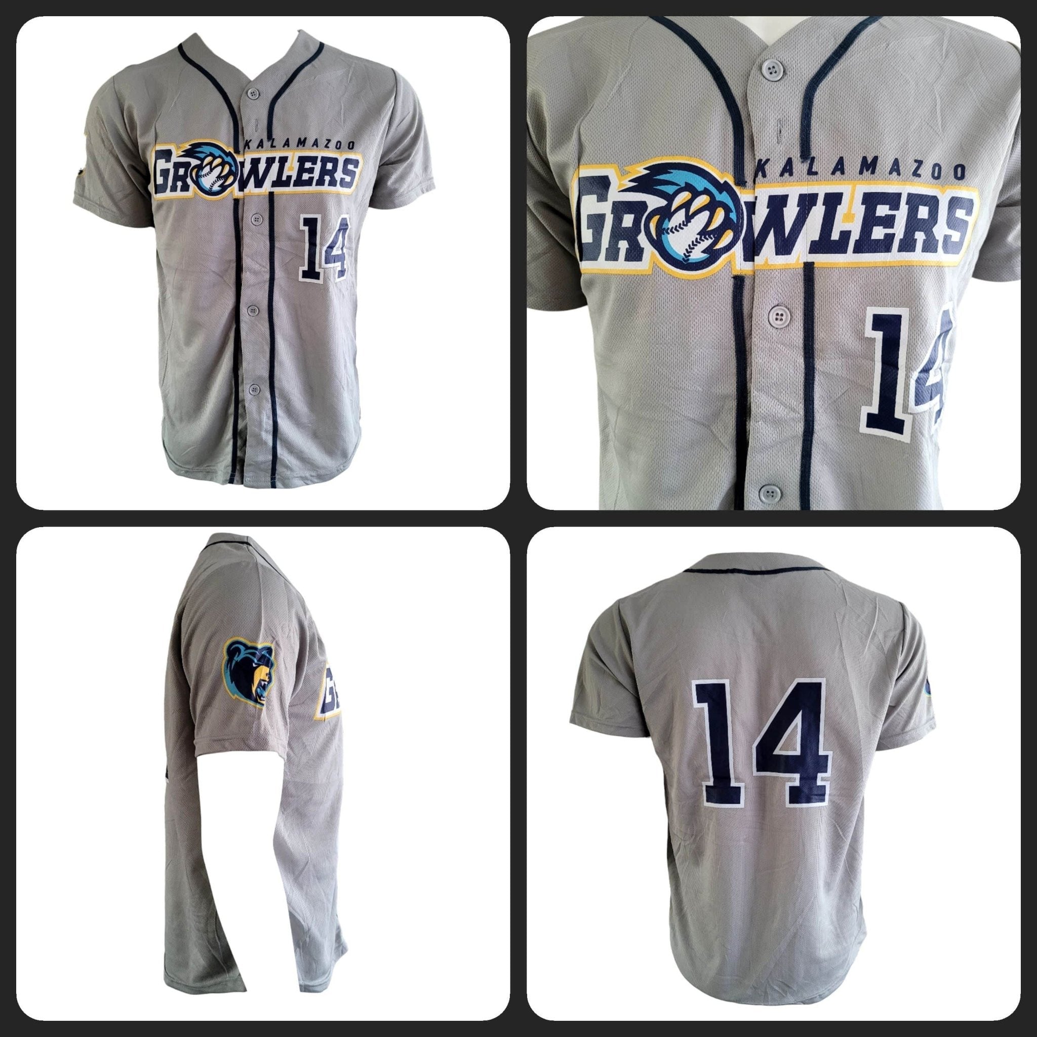 Kalamazoo Growlers Jersey - Gray 100% Polyester Small with Printed Logo and Number 14 - USASTARFASHION